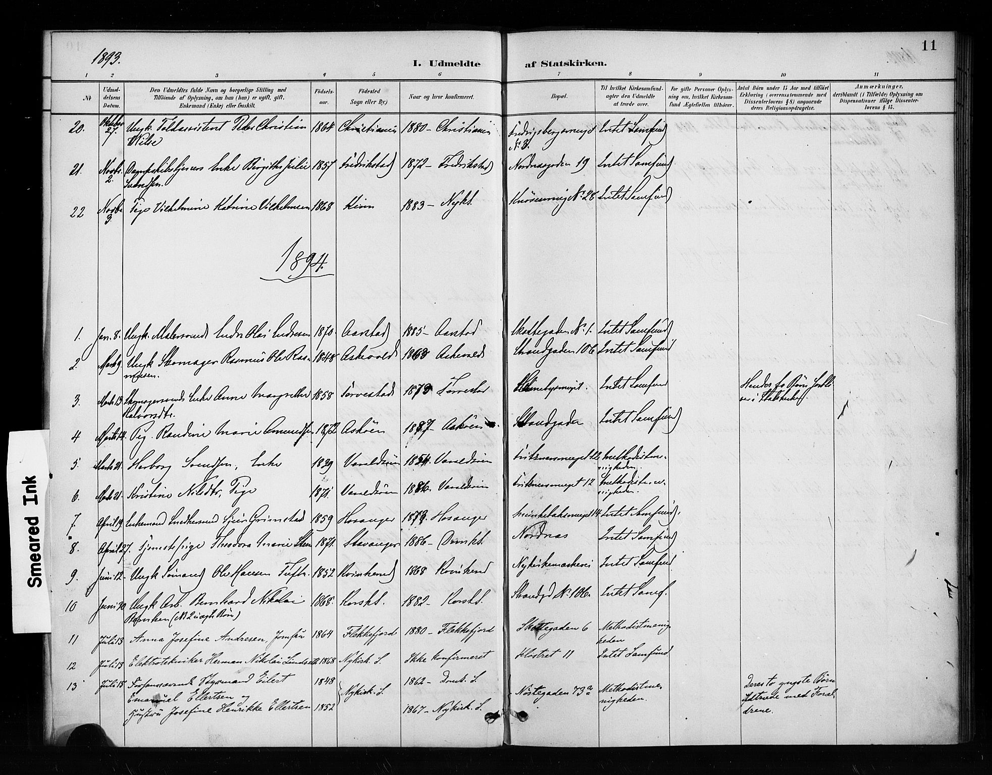 Nykirken Sokneprestembete, SAB/A-77101/H/Haa/L0053: Parish register (official) no. H 2, 1887-1897, p. 11