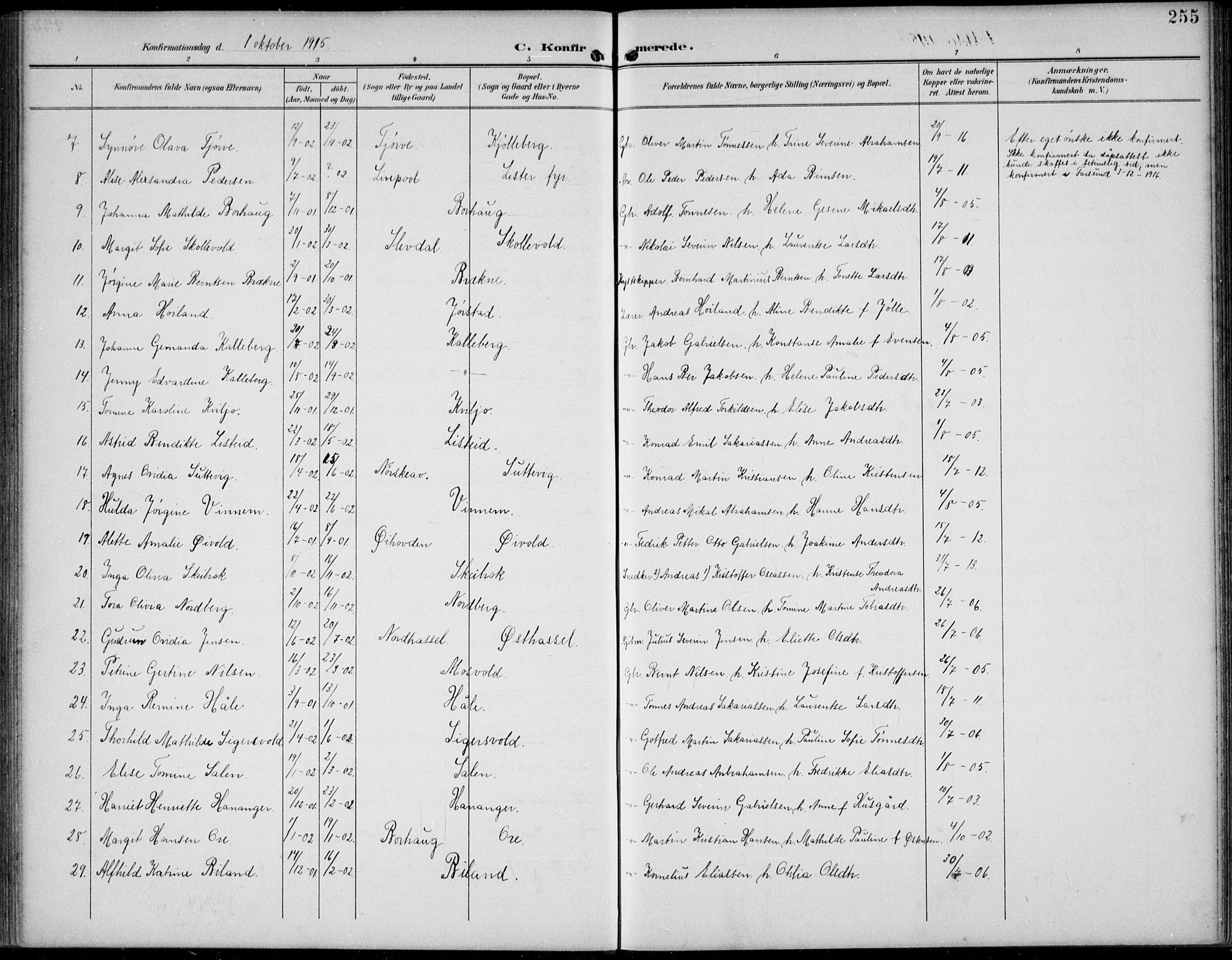 Lista sokneprestkontor, SAK/1111-0027/F/Fb/L0005: Parish register (copy) no. B 5, 1892-1923, p. 255