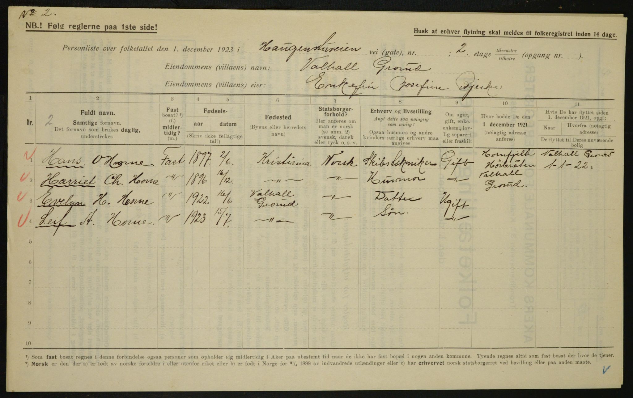 , Municipal Census 1923 for Aker, 1923, p. 25725