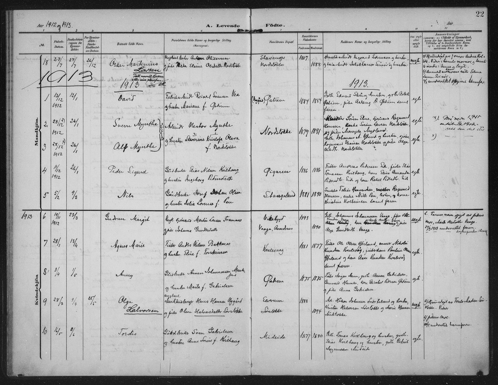 Kopervik sokneprestkontor, AV/SAST-A-101850/H/Ha/Haa/L0003: Parish register (official) no. A 3, 1906-1924, p. 22