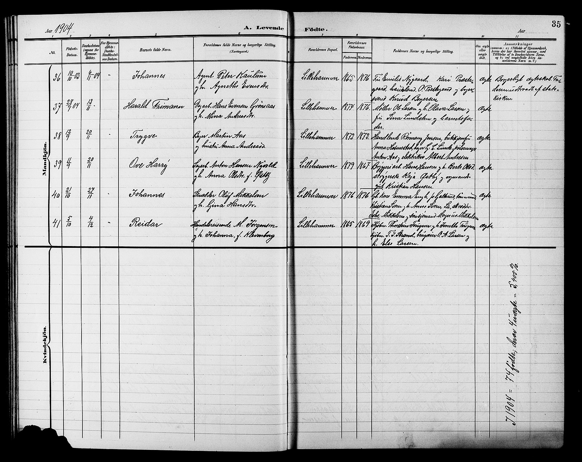Lillehammer prestekontor, SAH/PREST-088/H/Ha/Hab/L0001: Parish register (copy) no. 1, 1901-1913, p. 35