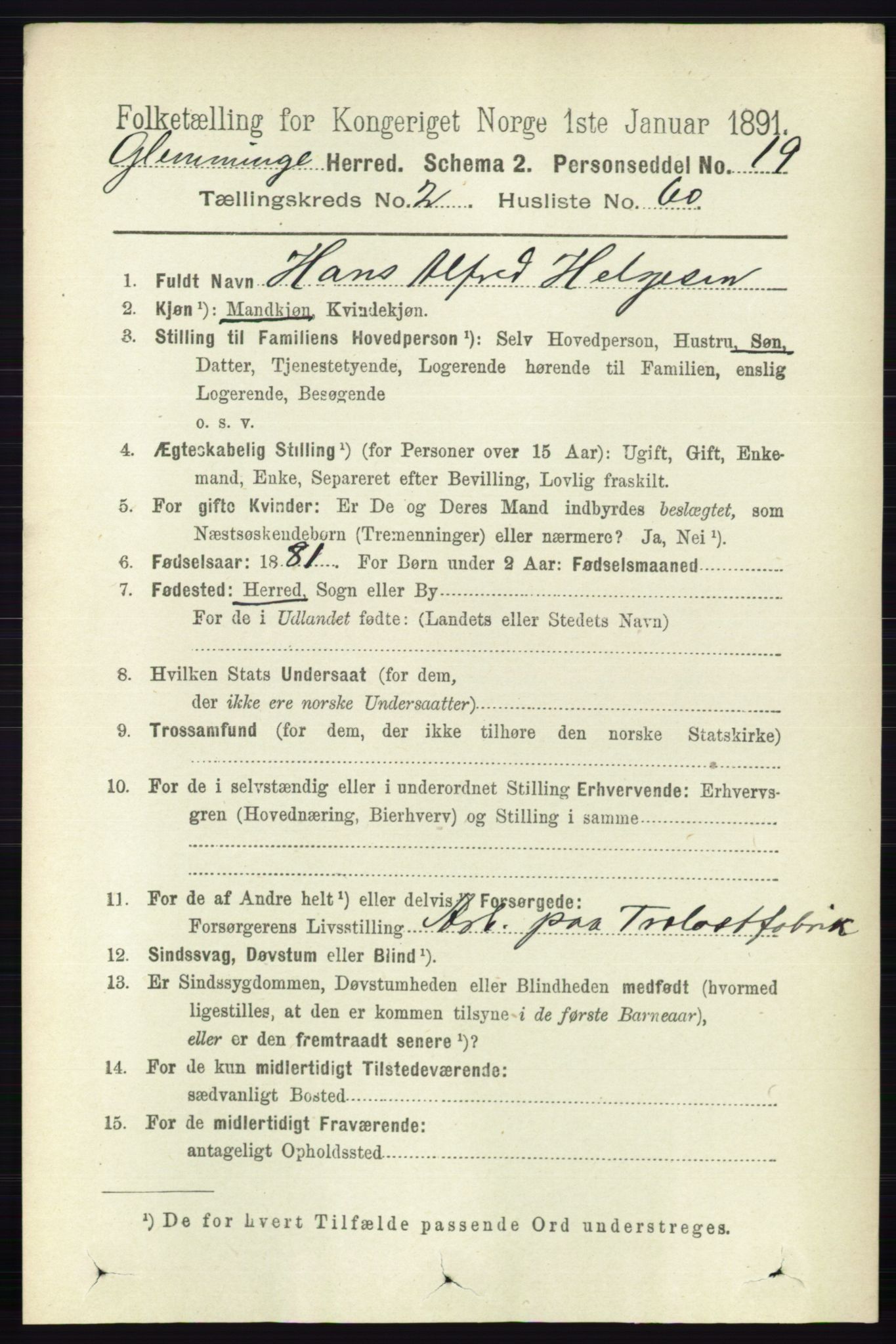 RA, 1891 census for 0132 Glemmen, 1891, p. 1047