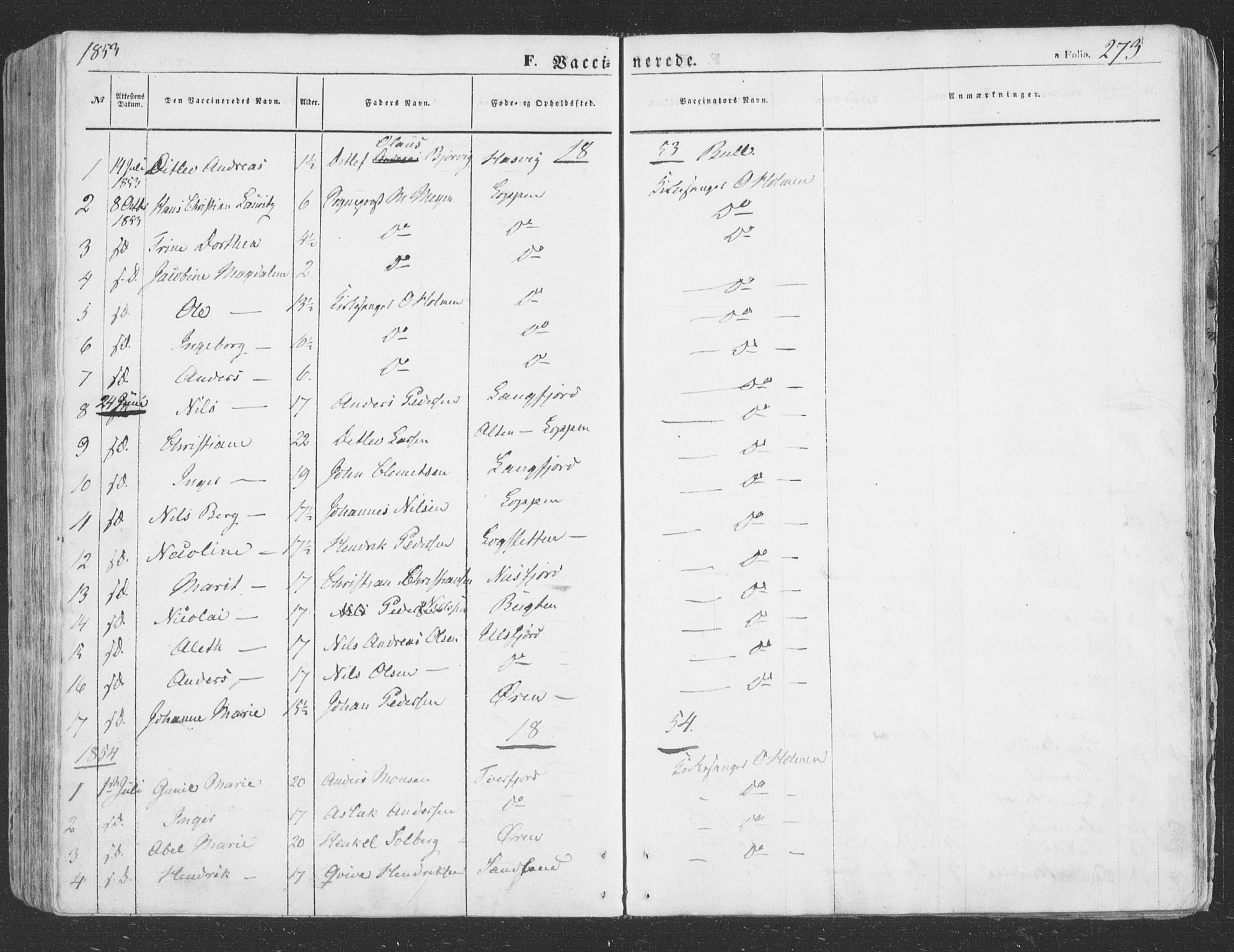 Loppa sokneprestkontor, AV/SATØ-S-1339/H/Ha/L0004kirke: Parish register (official) no. 4, 1849-1868, p. 273