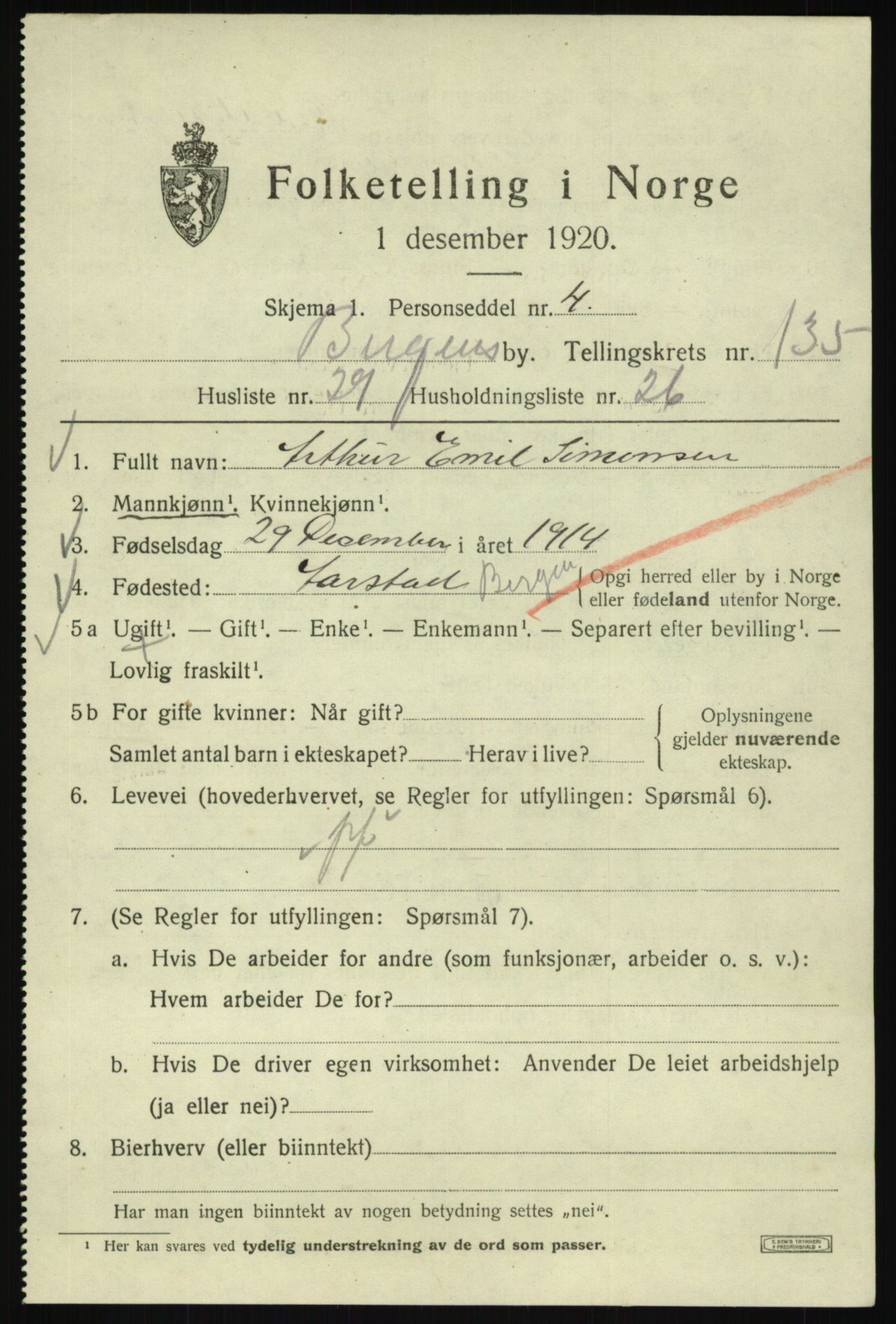 SAB, 1920 census for Bergen, 1920, p. 226746