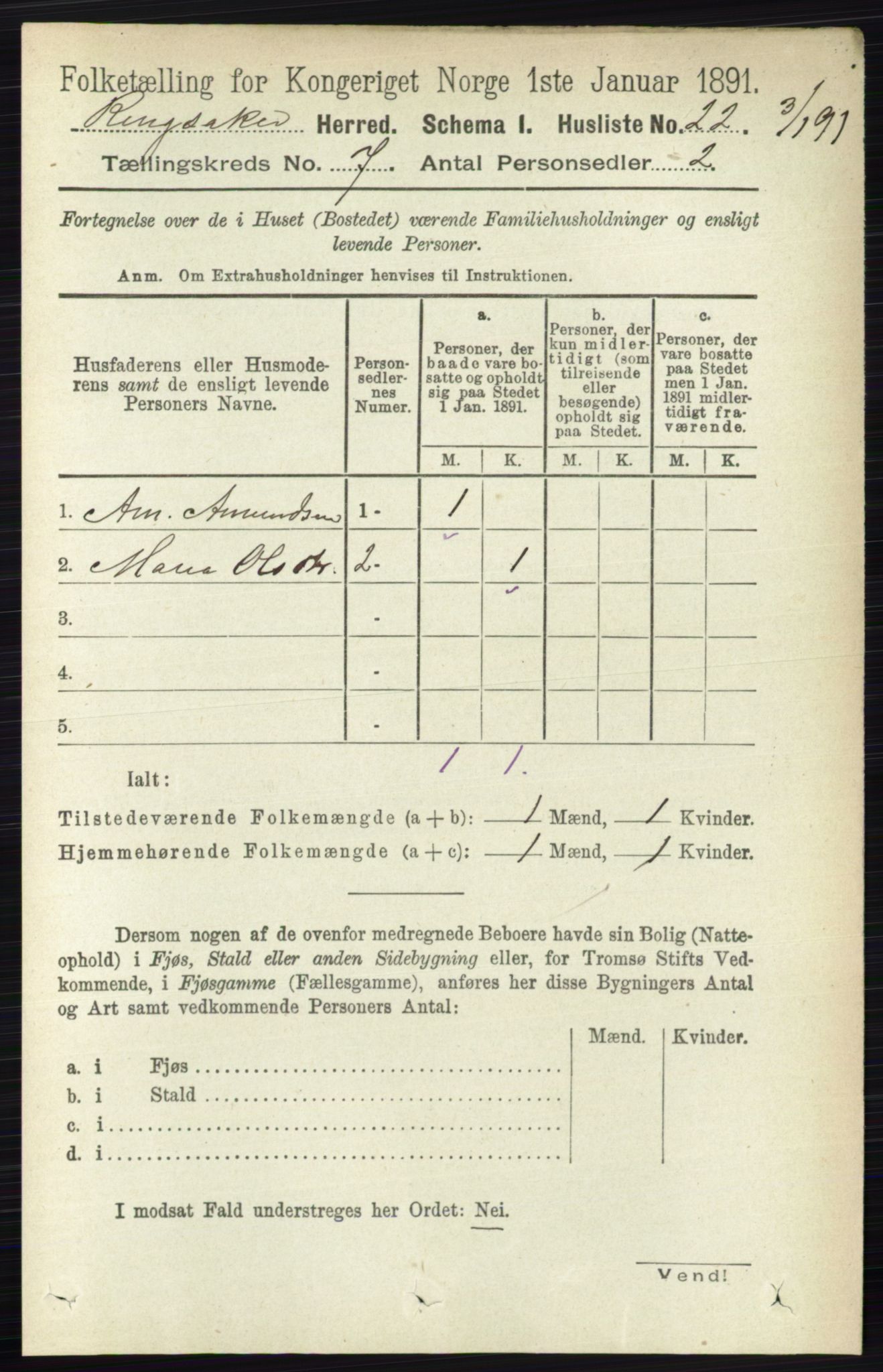 RA, 1891 census for 0412 Ringsaker, 1891, p. 3812