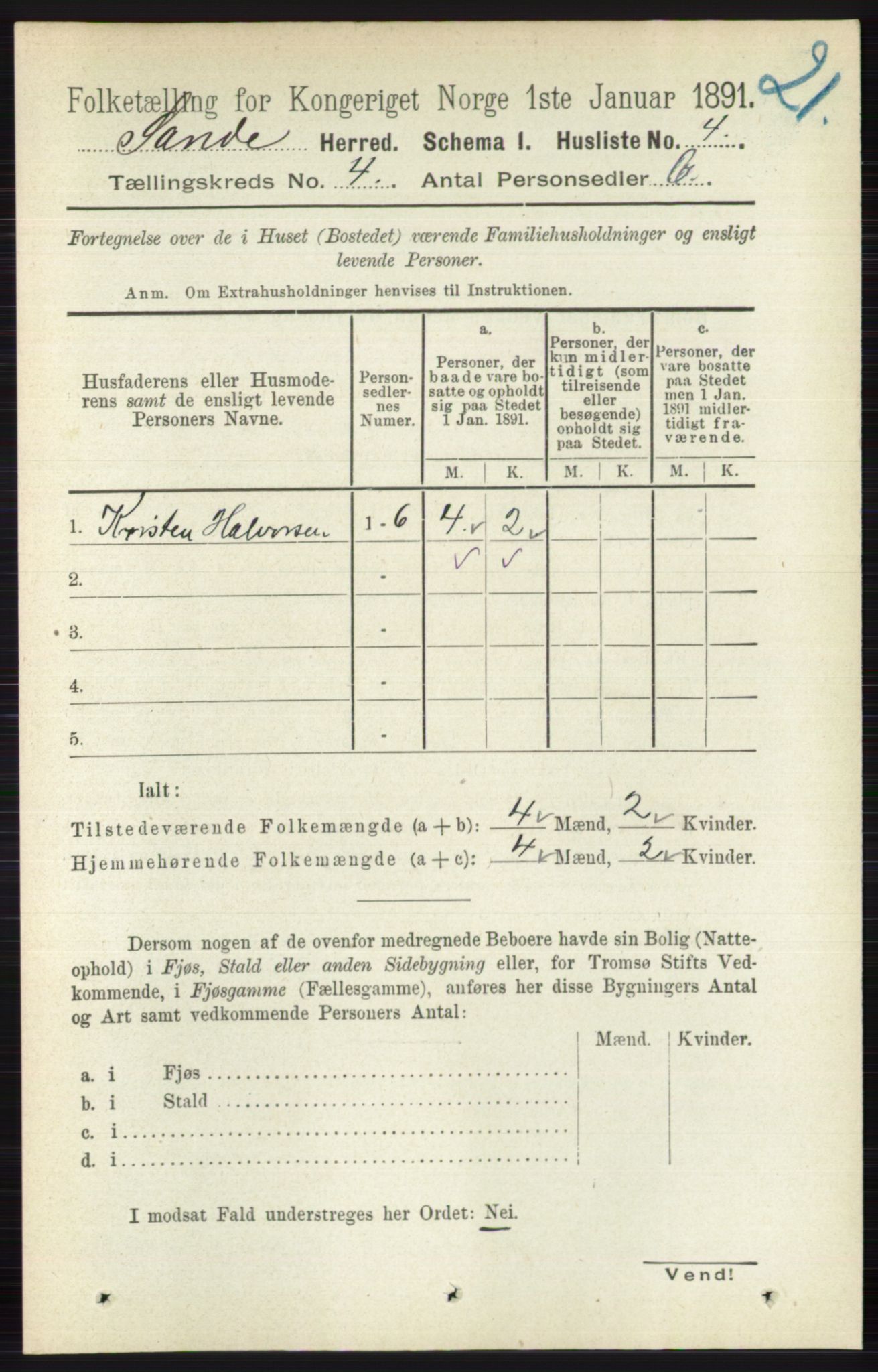 RA, 1891 census for 0713 Sande, 1891, p. 1387