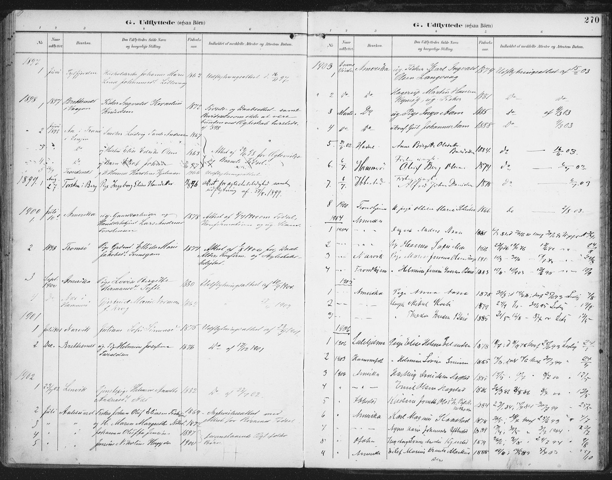 Ministerialprotokoller, klokkerbøker og fødselsregistre - Nordland, SAT/A-1459/872/L1036: Parish register (official) no. 872A11, 1897-1913, p. 270