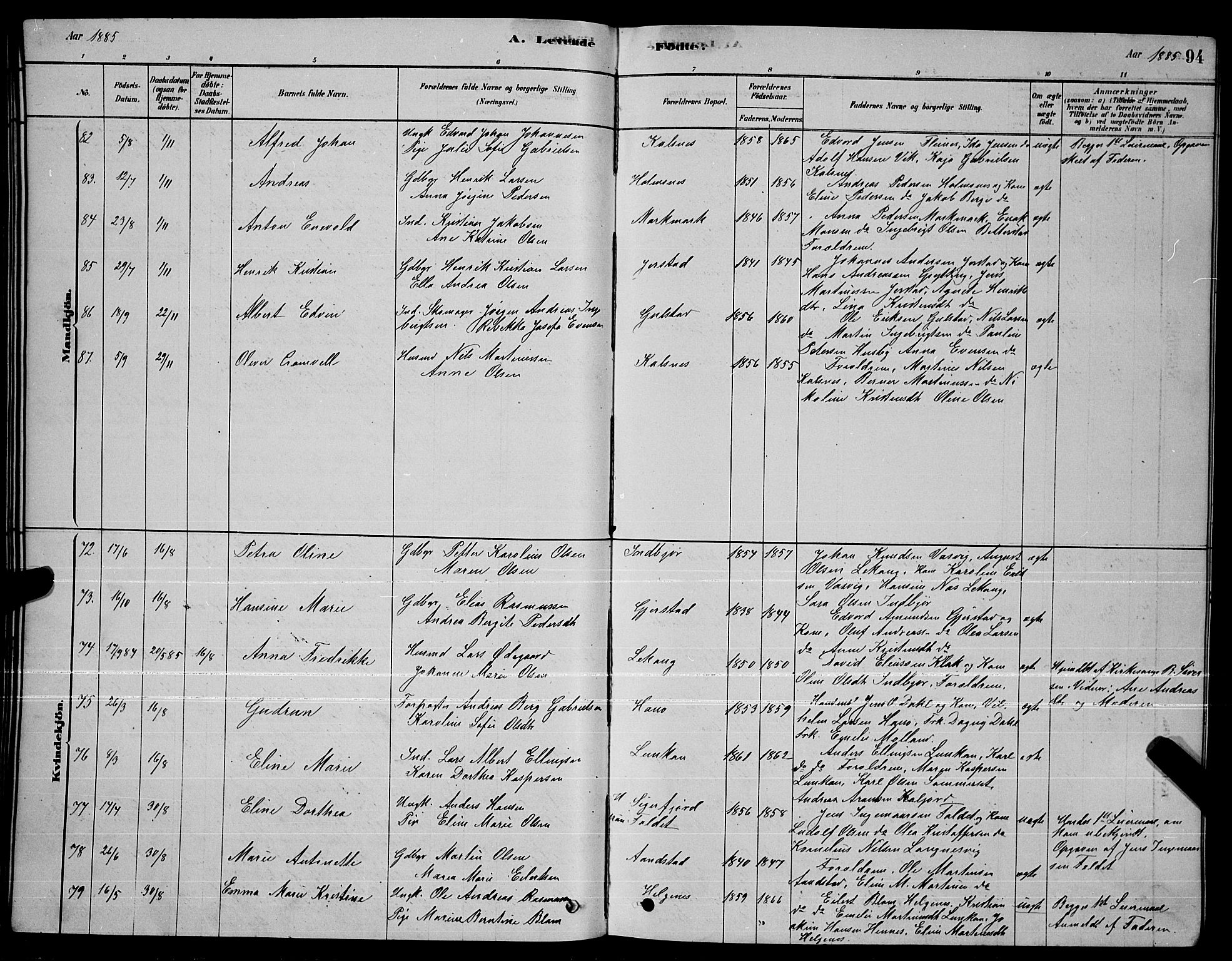 Ministerialprotokoller, klokkerbøker og fødselsregistre - Nordland, SAT/A-1459/888/L1267: Parish register (copy) no. 888C05, 1878-1890, p. 94