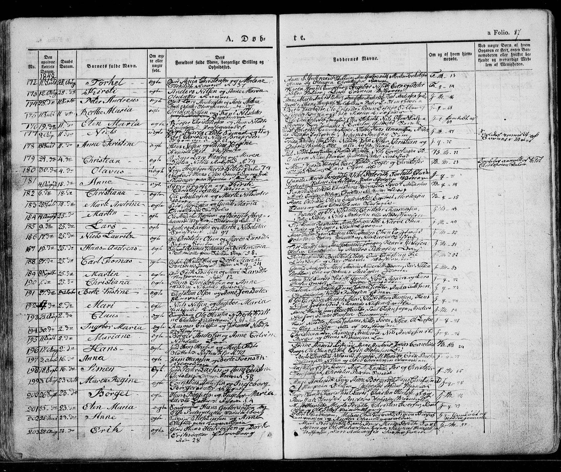 Eiker kirkebøker, SAKO/A-4/G/Ga/L0002: Parish register (copy) no. I 2, 1832-1856, p. 87