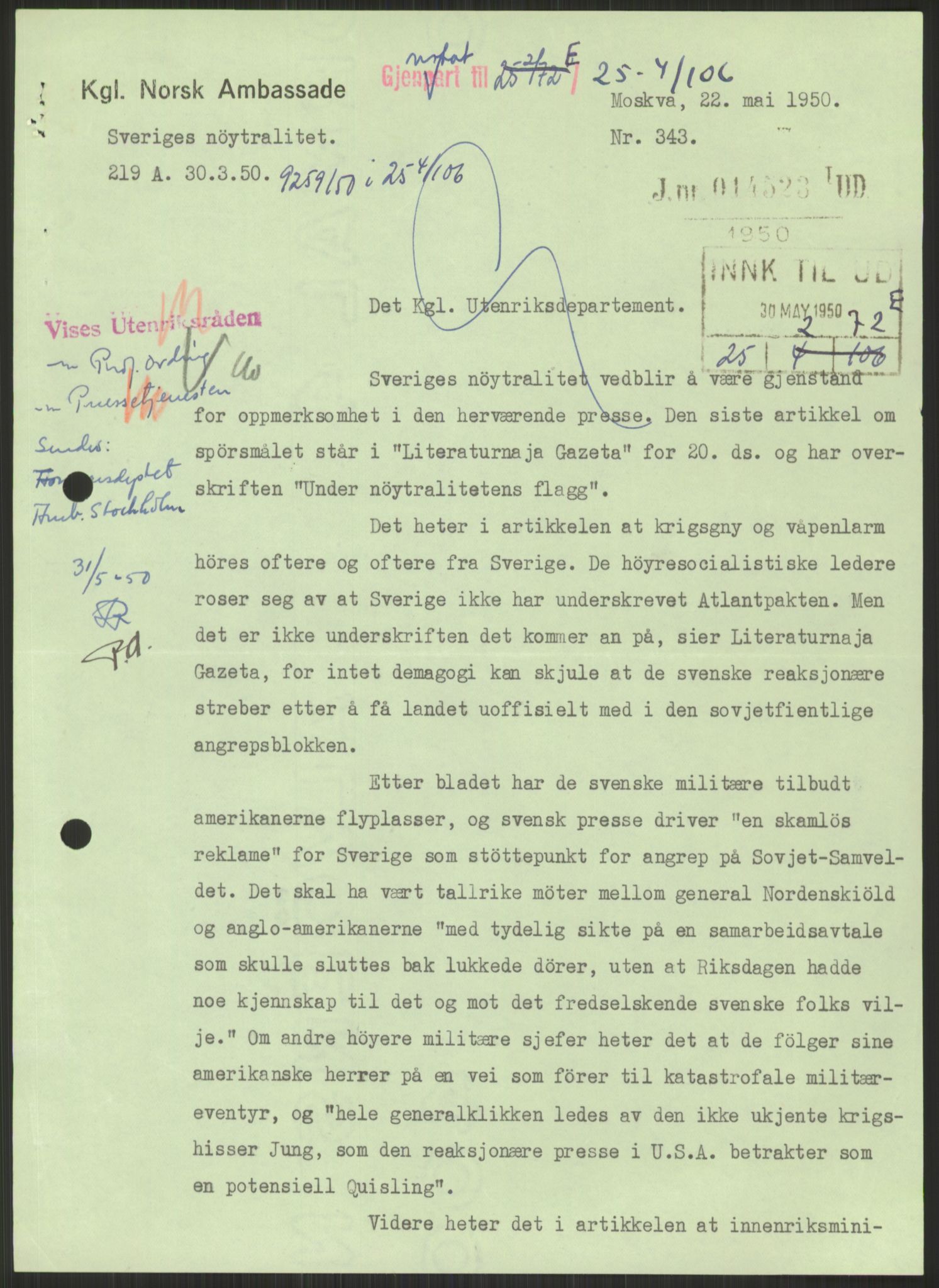 Utenriksdepartementet, RA/S-2259, 1948-1950, p. 1267