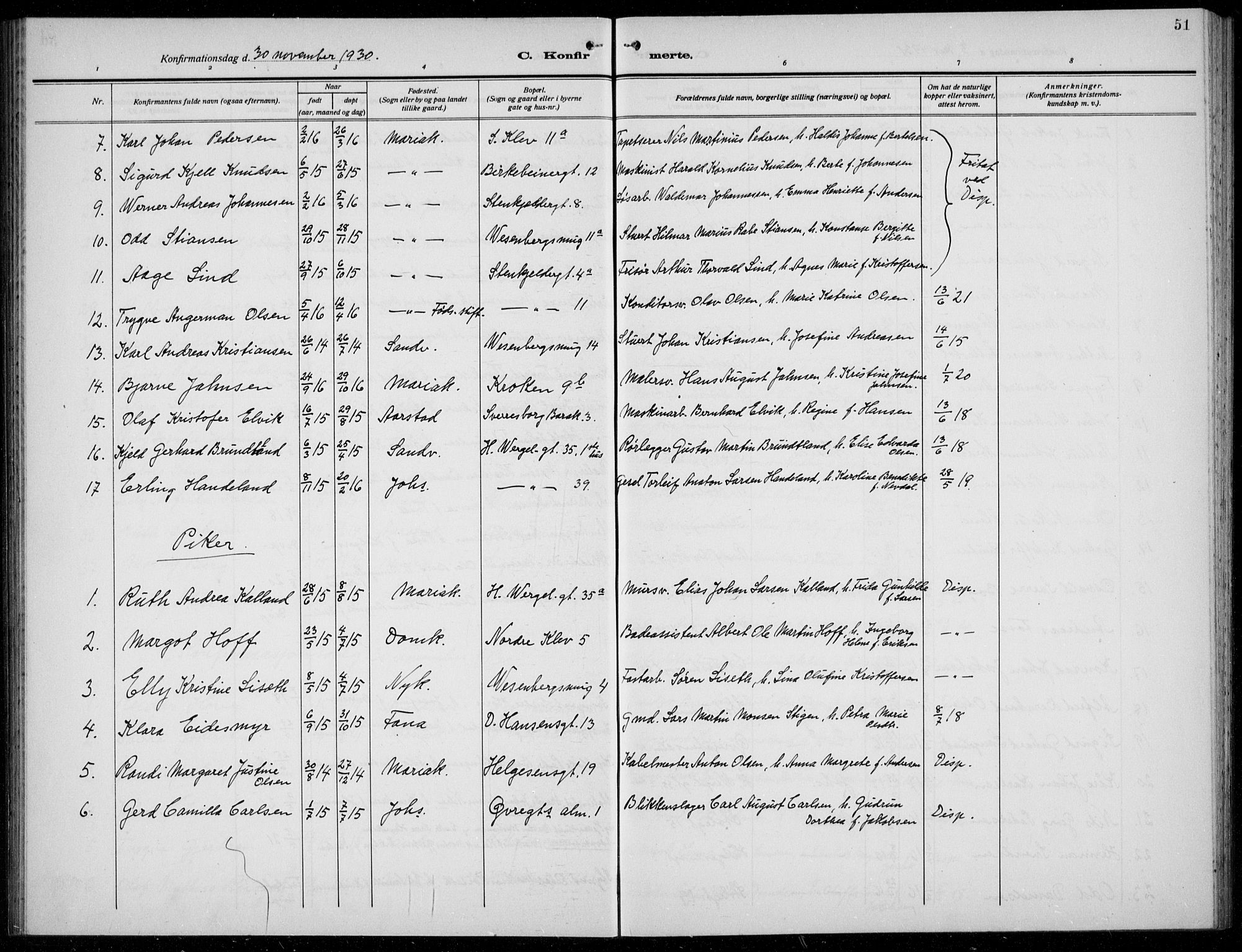 Mariakirken Sokneprestembete, AV/SAB-A-76901/H/Hab/L0010: Parish register (copy) no. A 10, 1920-1937, p. 51