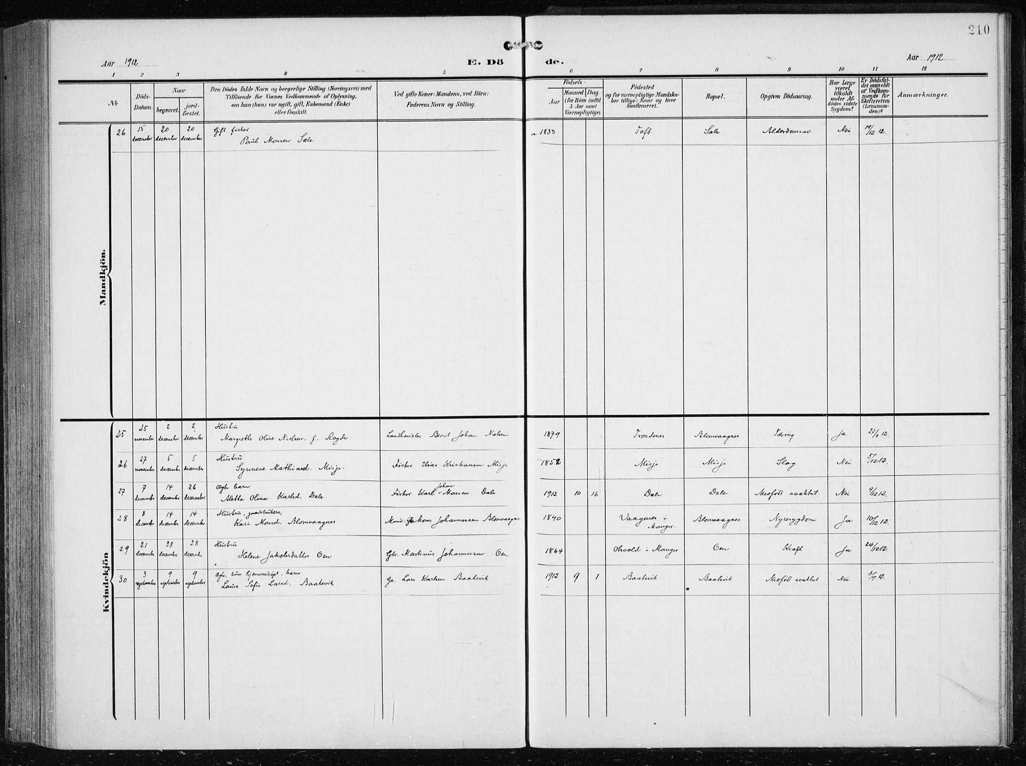 Herdla Sokneprestembete, SAB/A-75701/H/Haa: Parish register (official) no. A 5, 1905-1918, p. 210