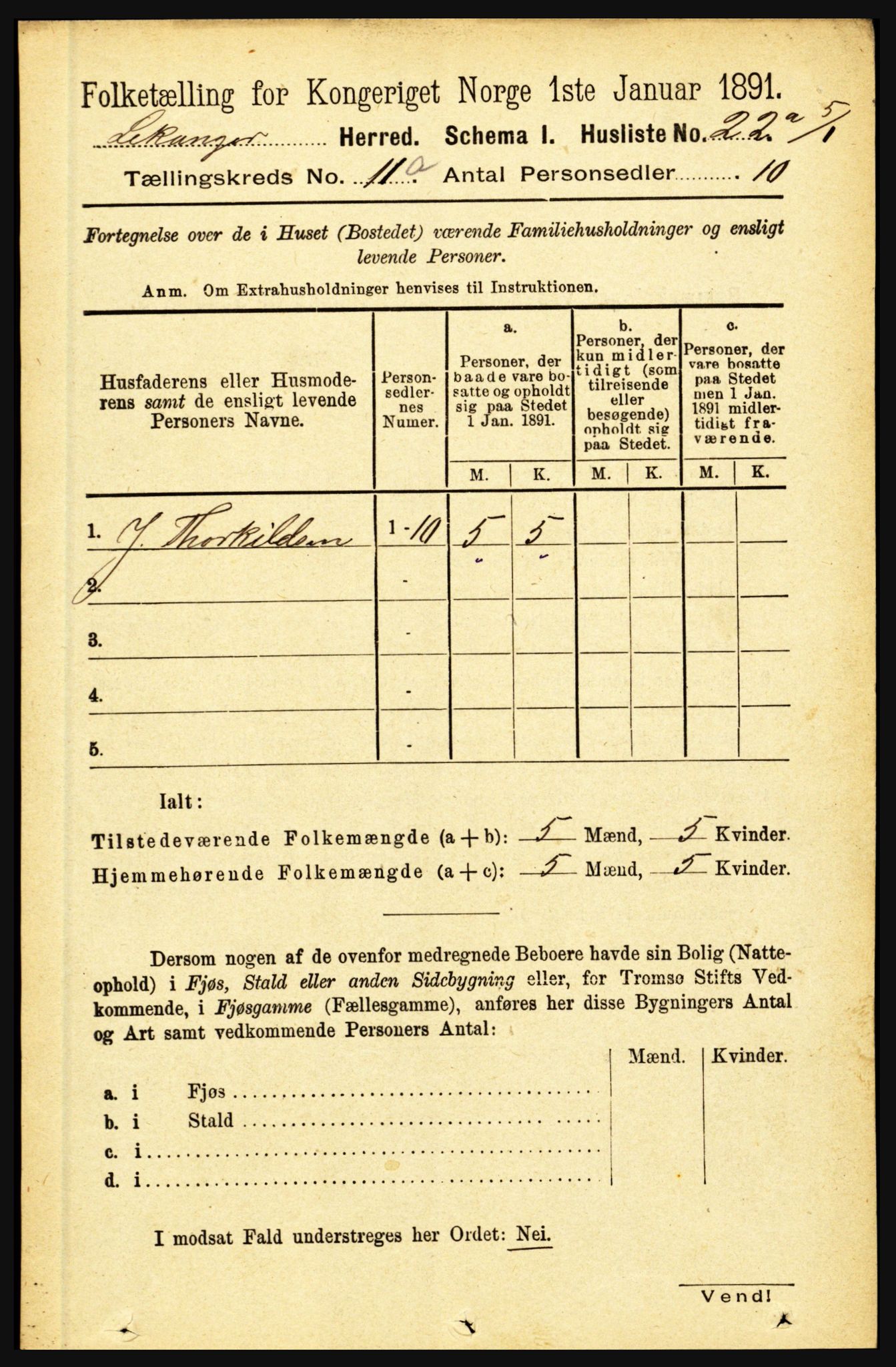 RA, 1891 census for 1419 Leikanger, 1891, p. 1961