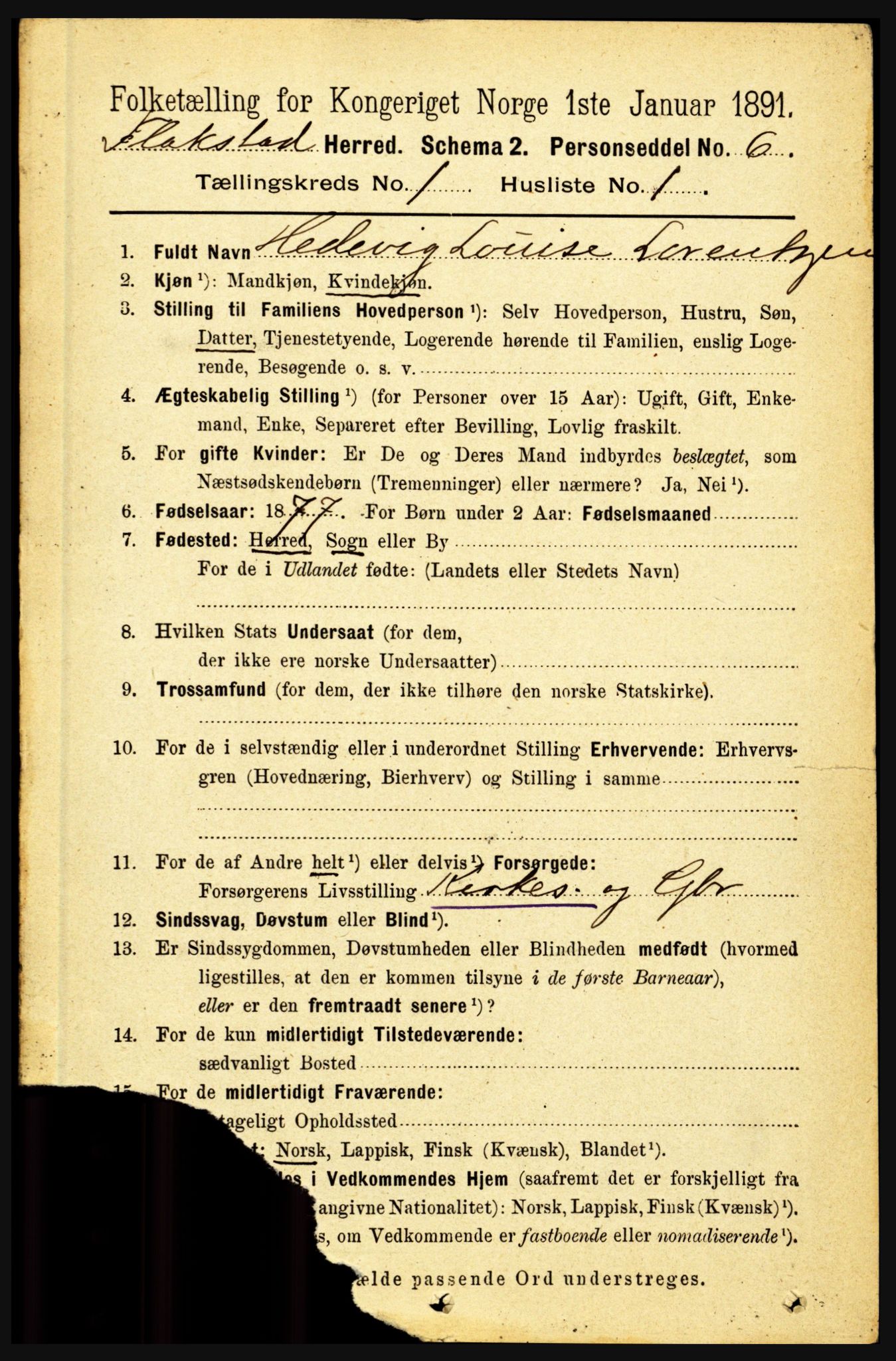 RA, 1891 census for 1859 Flakstad, 1891, p. 78