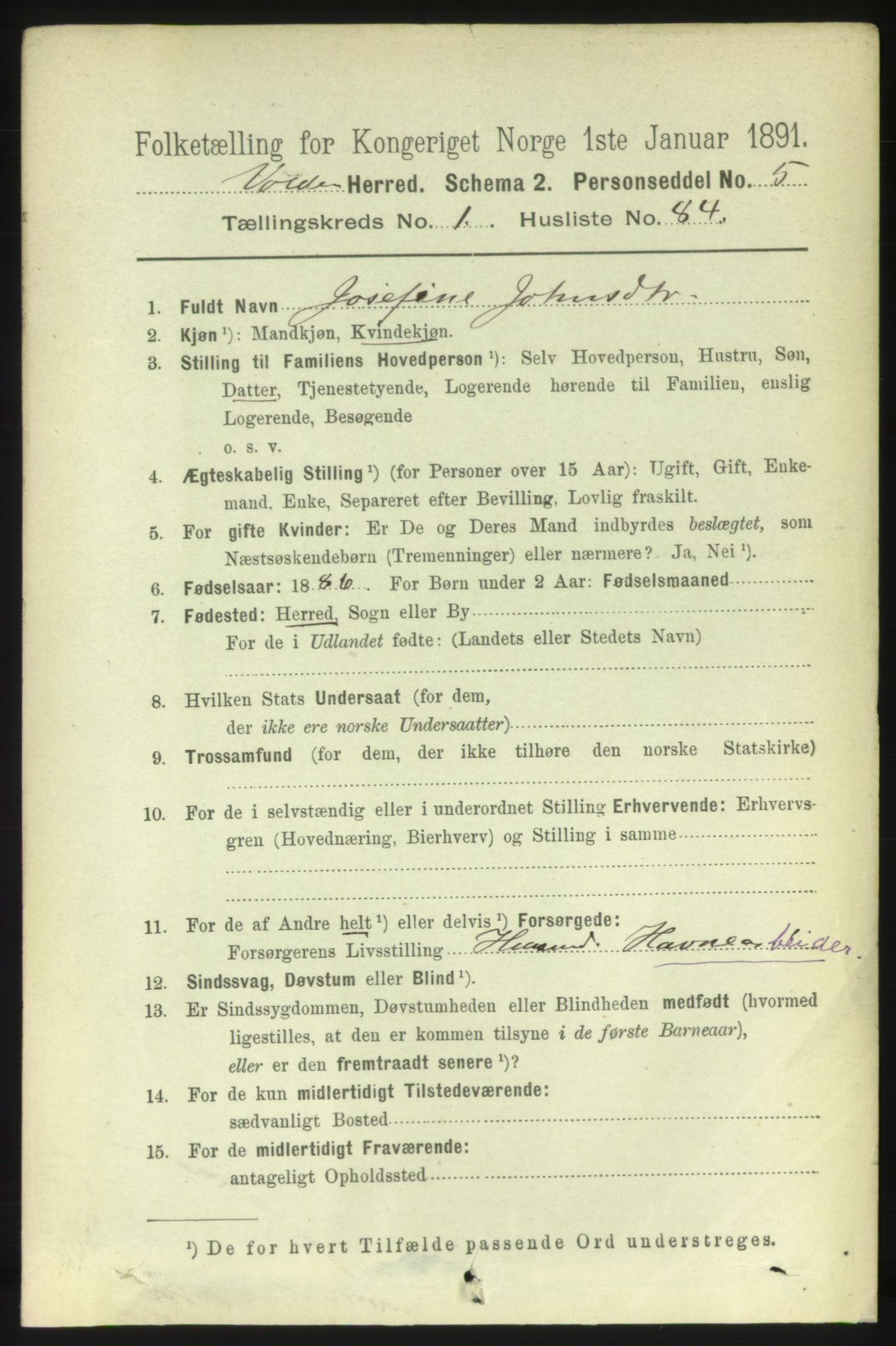 RA, 1891 census for 1519 Volda, 1891, p. 598