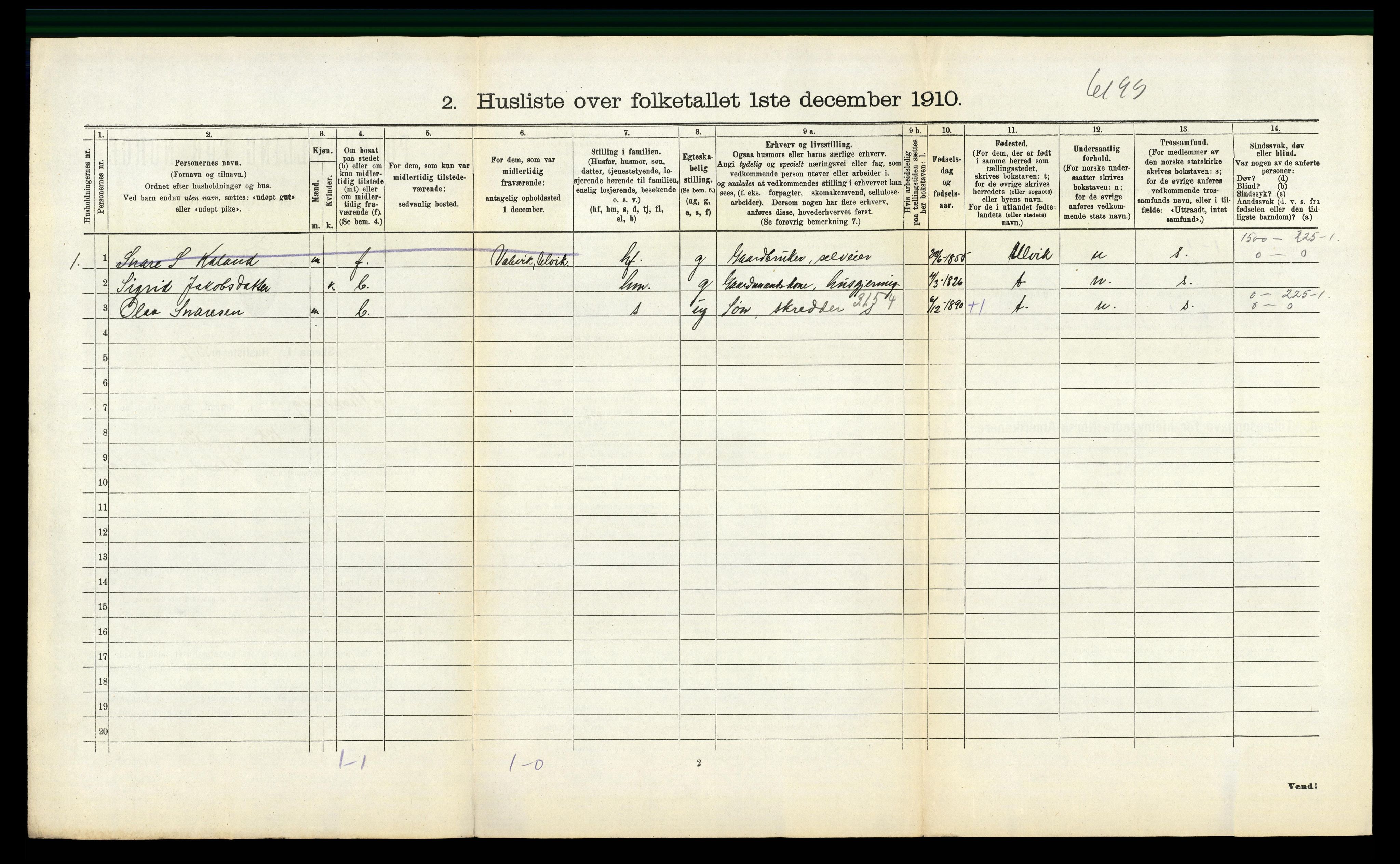 RA, 1910 census for Ullensvang, 1910, p. 1714