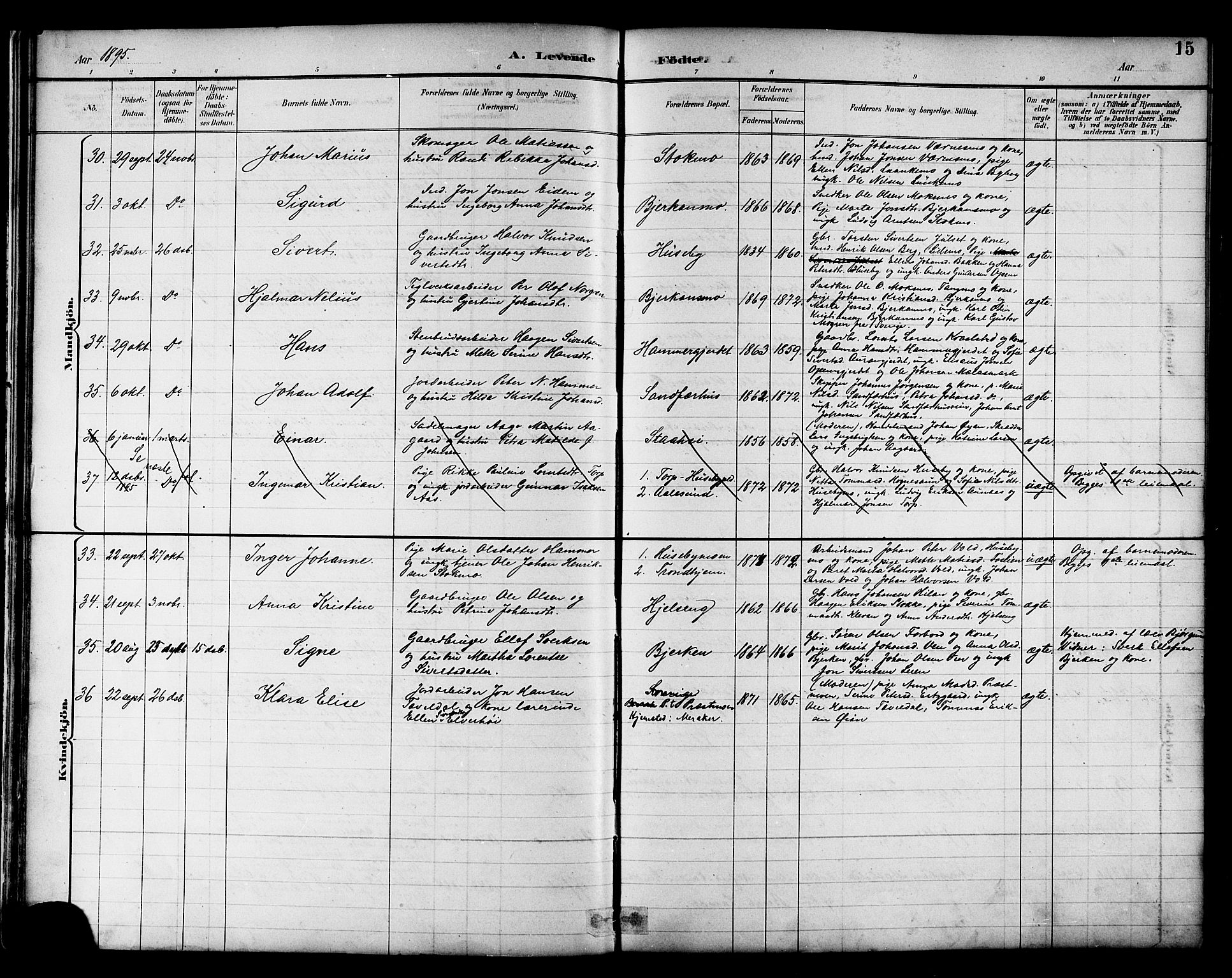 Ministerialprotokoller, klokkerbøker og fødselsregistre - Nord-Trøndelag, SAT/A-1458/709/L0087: Parish register (copy) no. 709C01, 1892-1913, p. 15