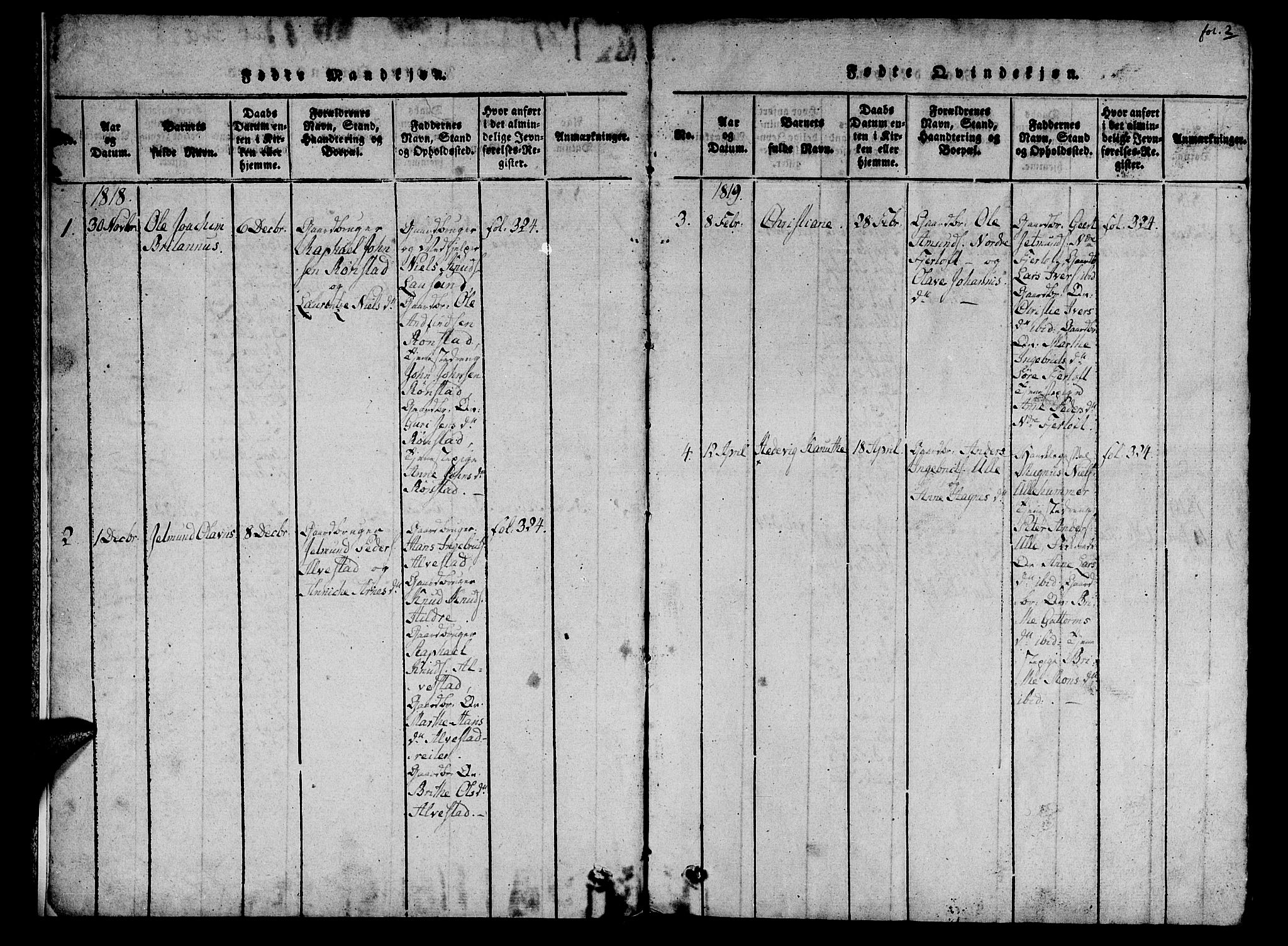 Ministerialprotokoller, klokkerbøker og fødselsregistre - Møre og Romsdal, SAT/A-1454/536/L0495: Parish register (official) no. 536A04, 1818-1847, p. 2