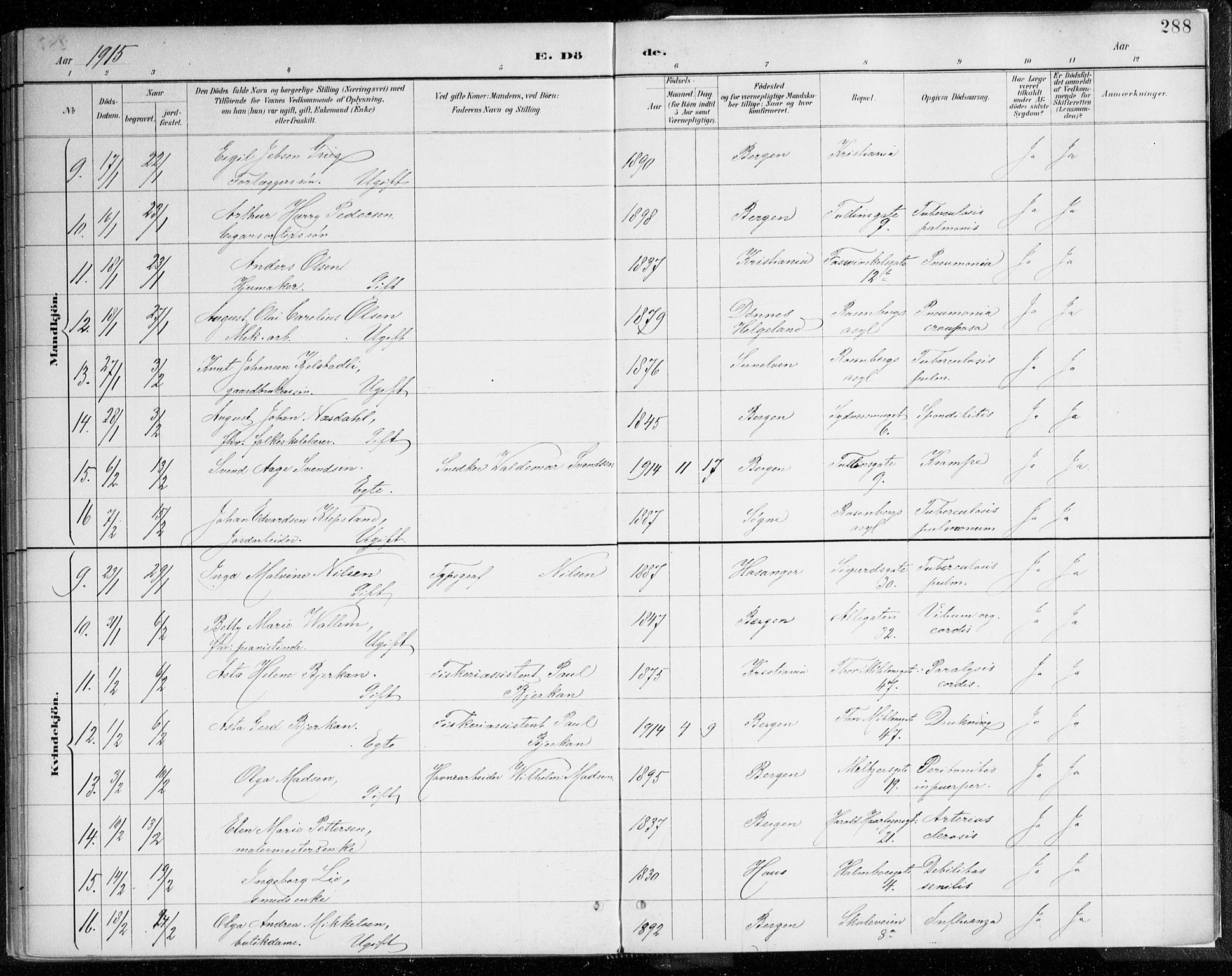 Johanneskirken sokneprestembete, AV/SAB-A-76001/H/Haa/L0019: Parish register (official) no. E 1, 1885-1915, p. 288