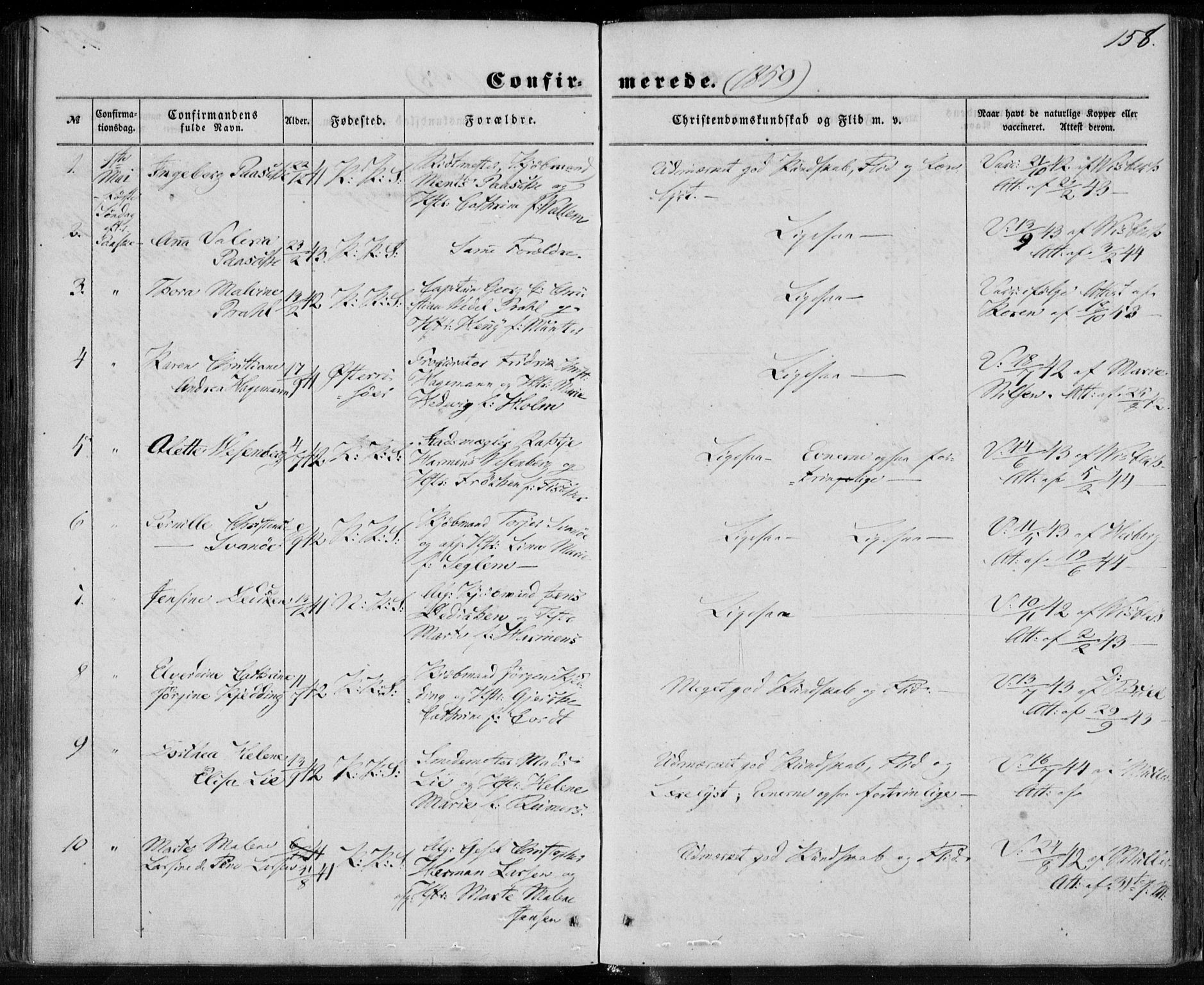Korskirken sokneprestembete, SAB/A-76101/H/Haa/L0027: Parish register (official) no. C 3, 1854-1868, p. 158
