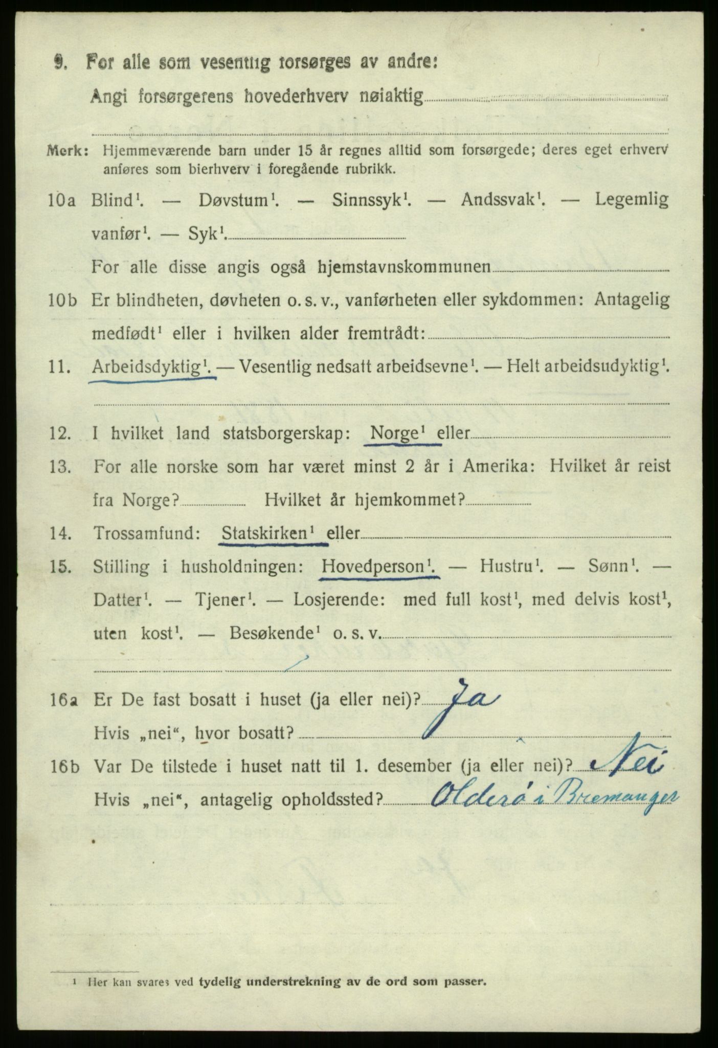 SAB, 1920 census for Bremanger, 1920, p. 5419