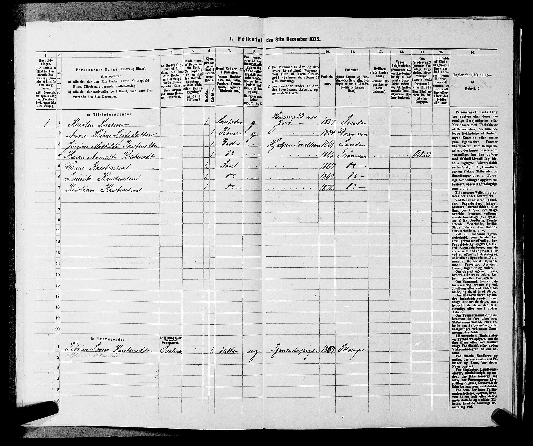 SAKO, 1875 census for 0711L Strømm/Strømm, 1875, p. 391