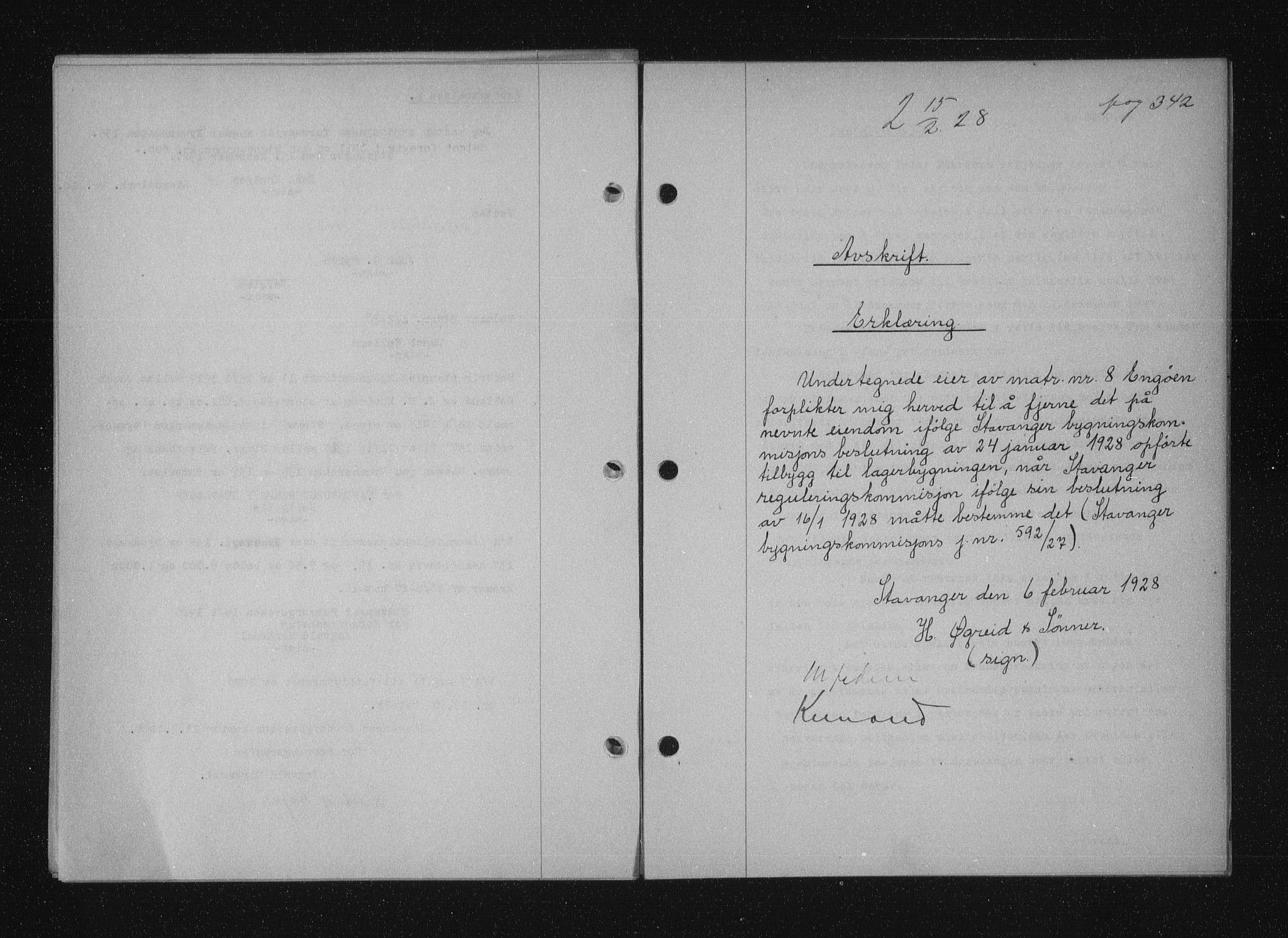 Stavanger byfogd, SAST/A-101408/001/4/41/410/410BB/L0053: Mortgage book no. 41, 1927-1928, Deed date: 15.02.1928