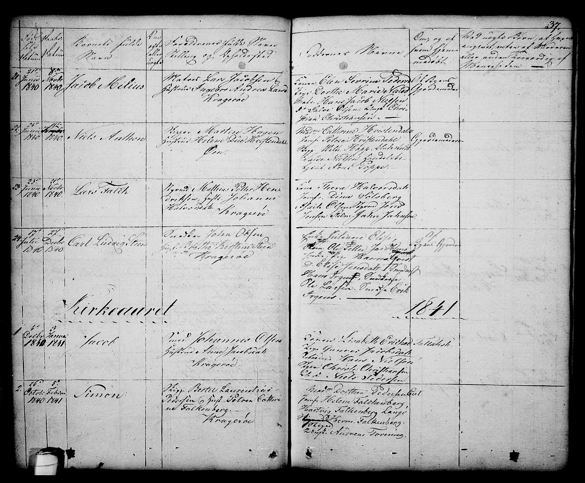 Kragerø kirkebøker, SAKO/A-278/G/Ga/L0003: Parish register (copy) no. 3, 1832-1852, p. 37
