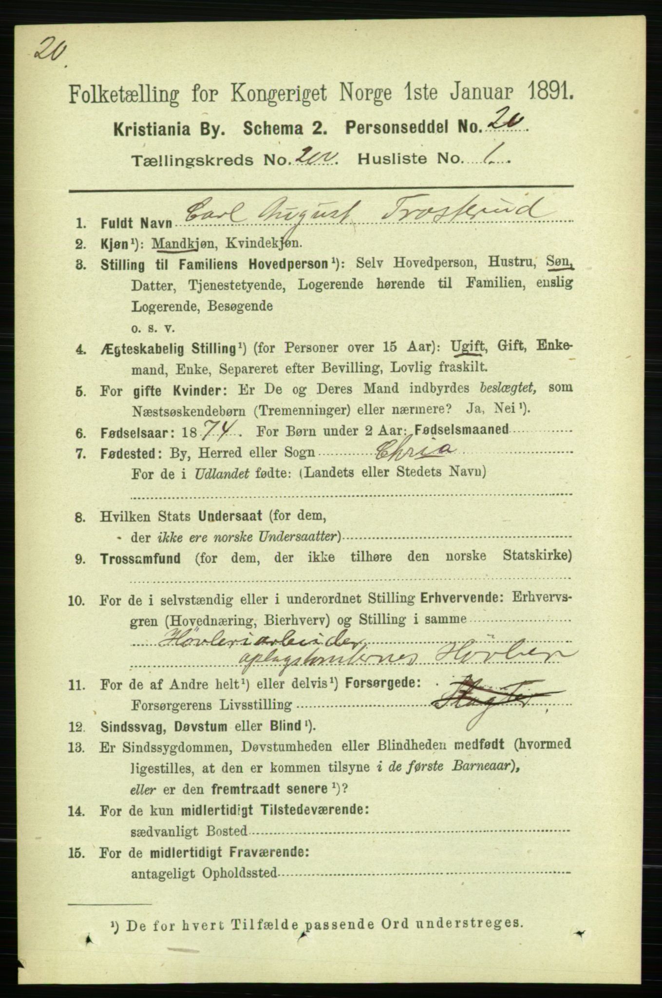 RA, 1891 census for 0301 Kristiania, 1891, p. 120345