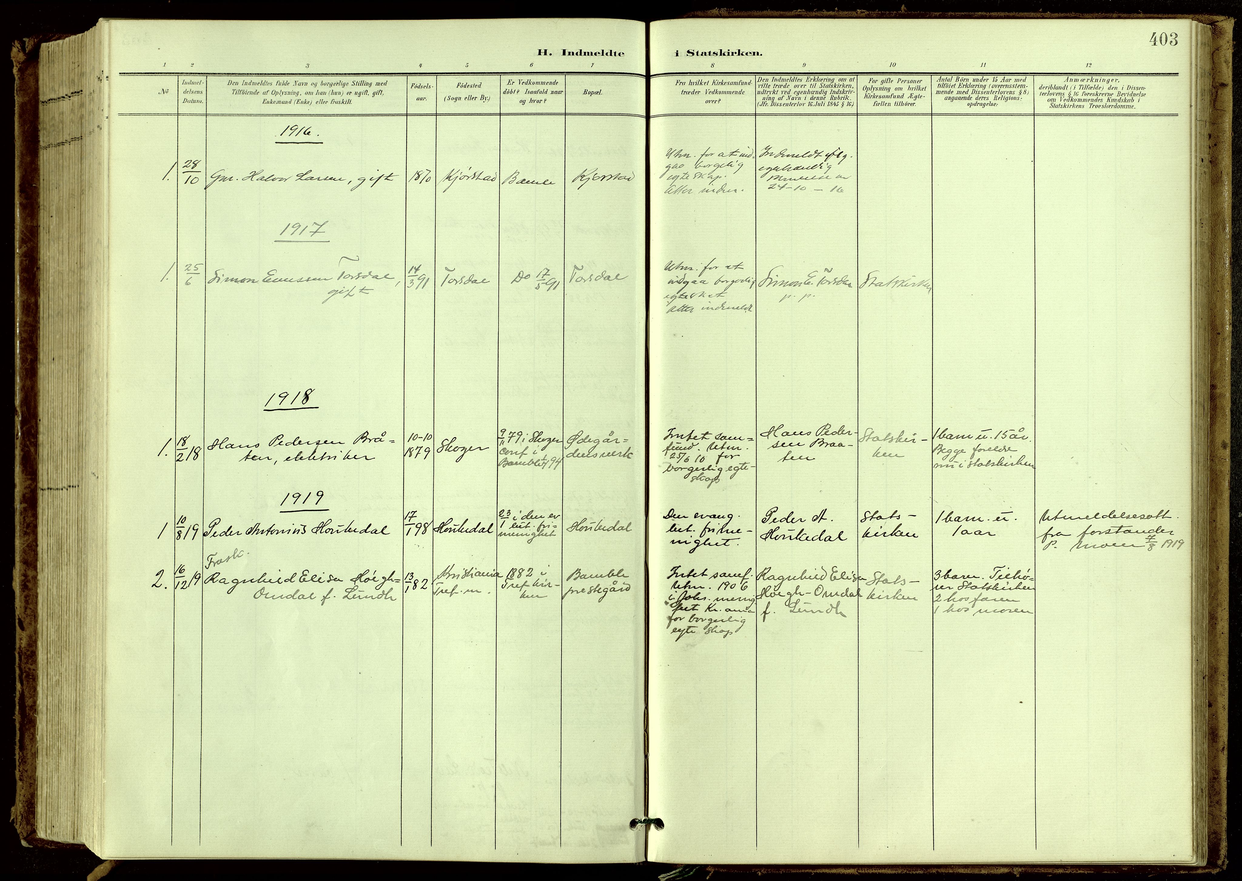 Bamble kirkebøker, SAKO/A-253/G/Ga/L0010: Parish register (copy) no. I 10, 1901-1919, p. 403
