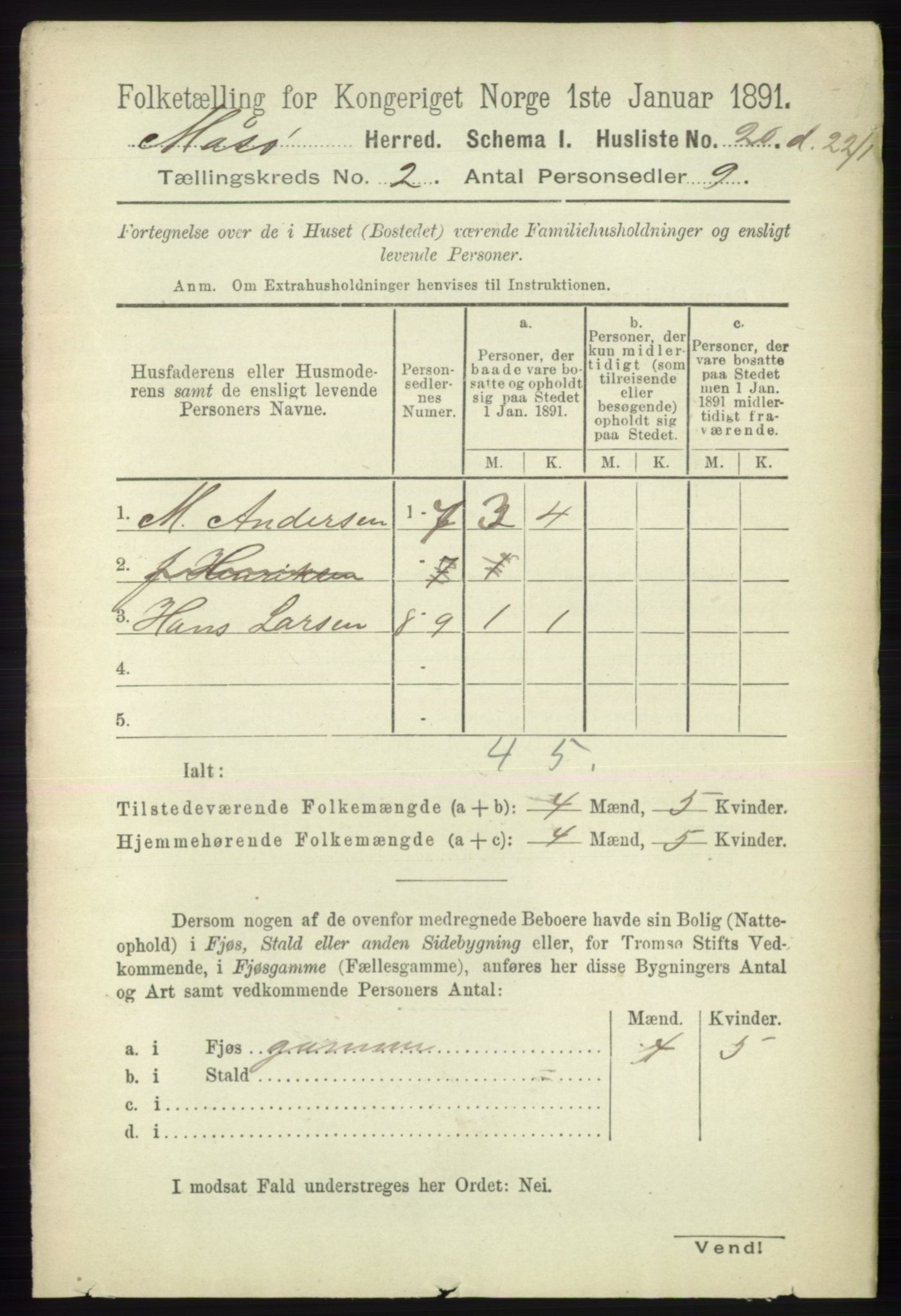 RA, 1891 census for 2018 Måsøy, 1891, p. 238