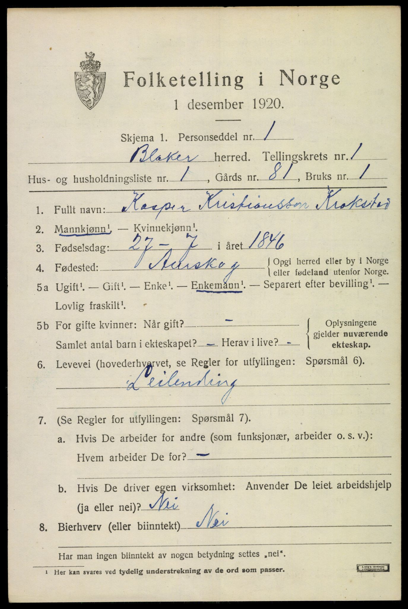 SAO, 1920 census for Blaker, 1920, p. 787