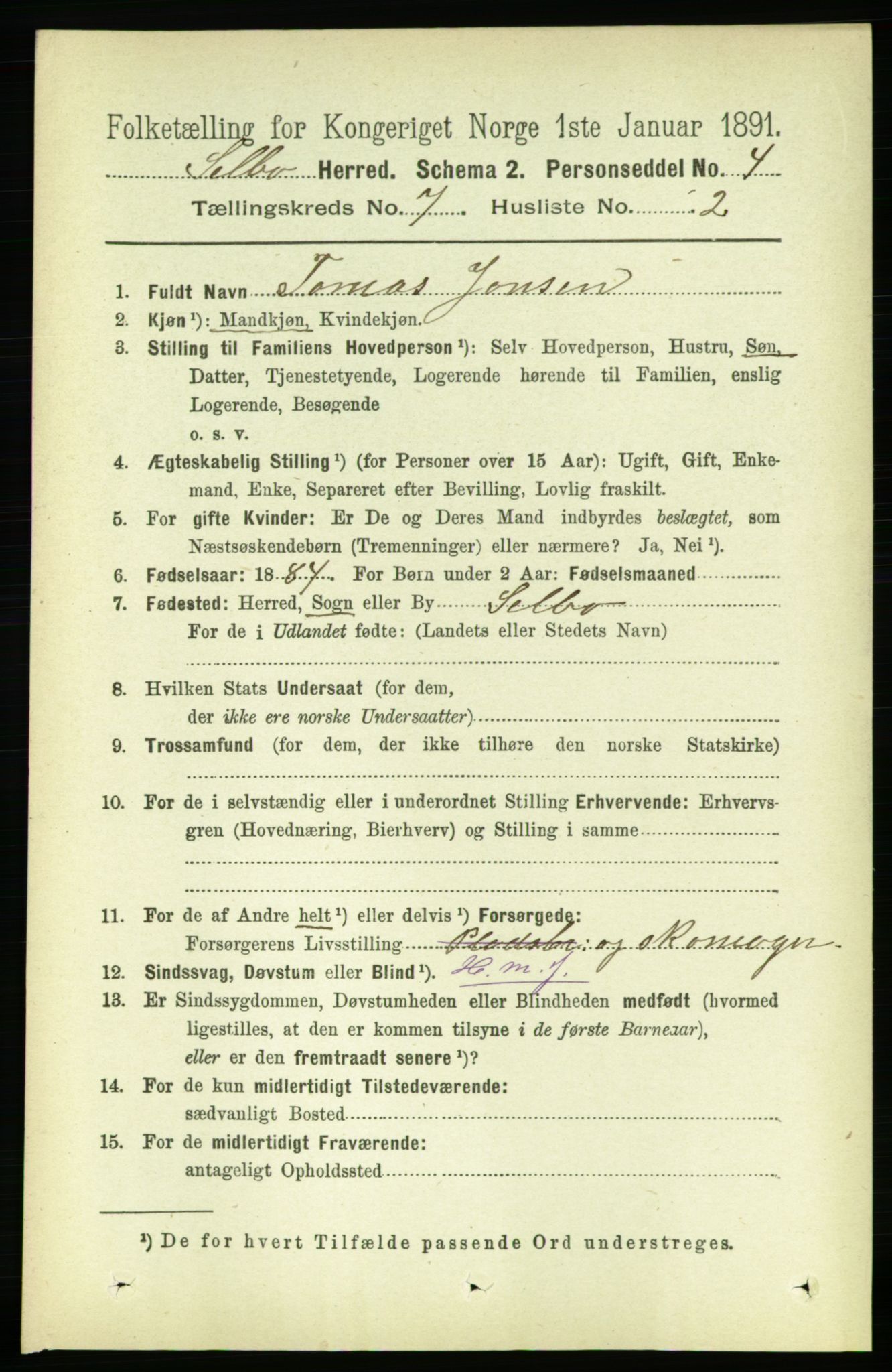 RA, 1891 census for 1664 Selbu, 1891, p. 2580