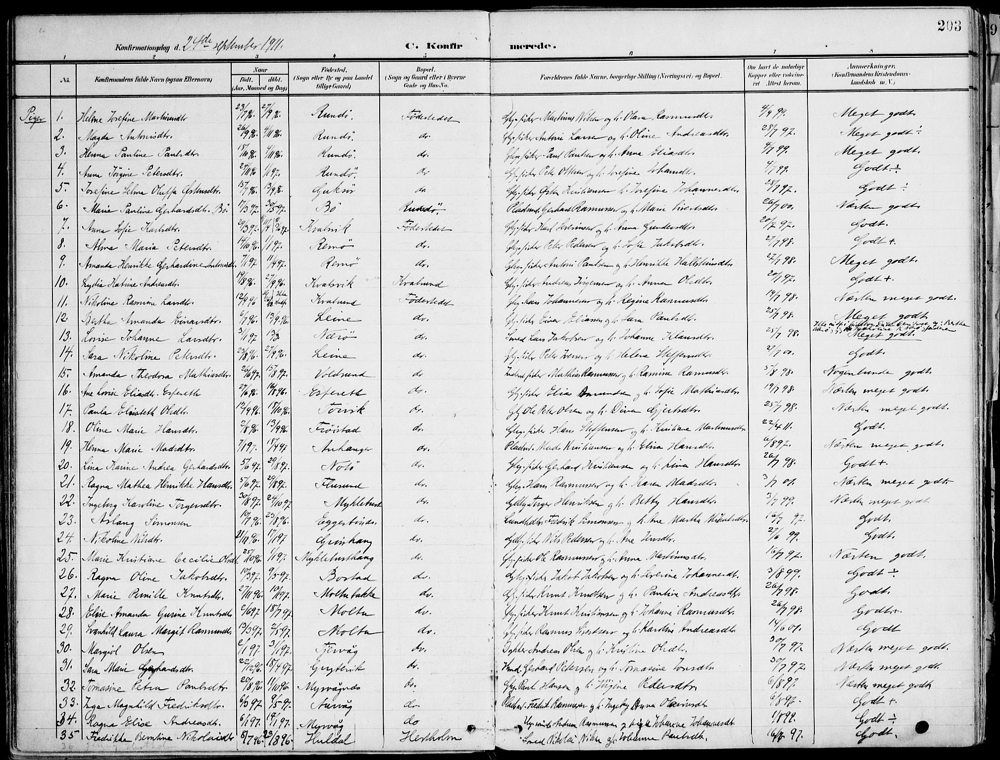 Ministerialprotokoller, klokkerbøker og fødselsregistre - Møre og Romsdal, SAT/A-1454/507/L0075: Parish register (official) no. 507A10, 1901-1920, p. 203