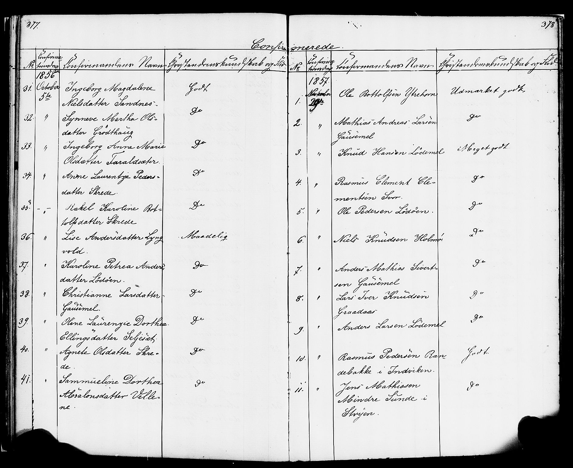 Hornindal sokneprestembete, SAB/A-82401/H/Haa/Haaa/L0001: Parish register (official) no. A 1, 1837-1866, p. 378-379