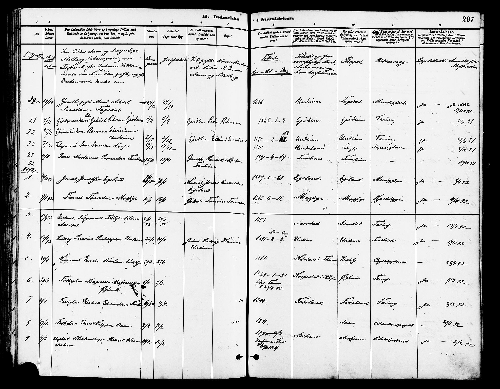 Lye sokneprestkontor, SAST/A-101794/001/30BA/L0009: Parish register (official) no. A 8, 1881-1892, p. 297