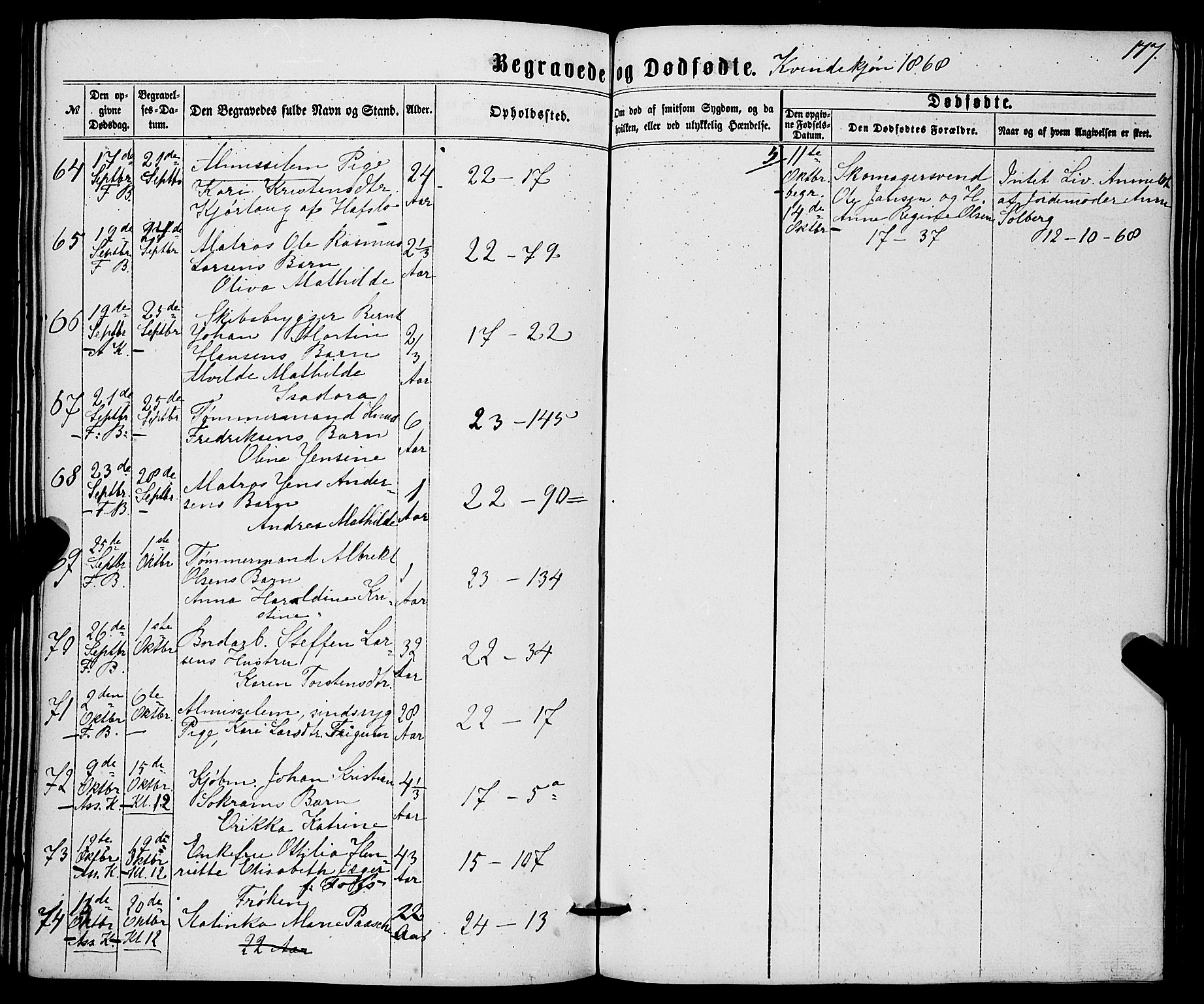 Korskirken sokneprestembete, SAB/A-76101/H/Haa/L0045: Parish register (official) no. E 3, 1863-1875, p. 177