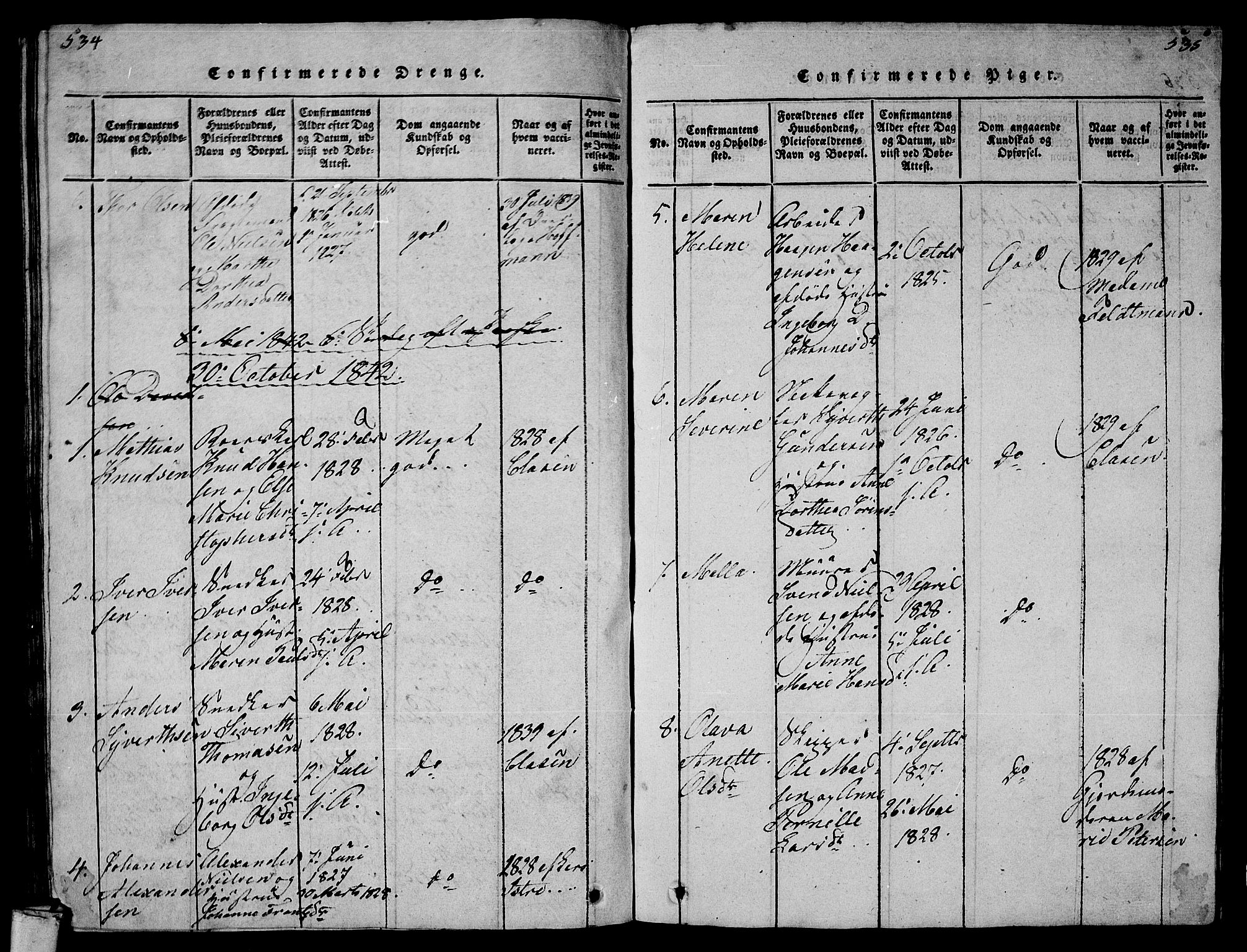 Larvik kirkebøker, SAKO/A-352/G/Gb/L0001: Parish register (copy) no. II 1, 1818-1843, p. 534-535