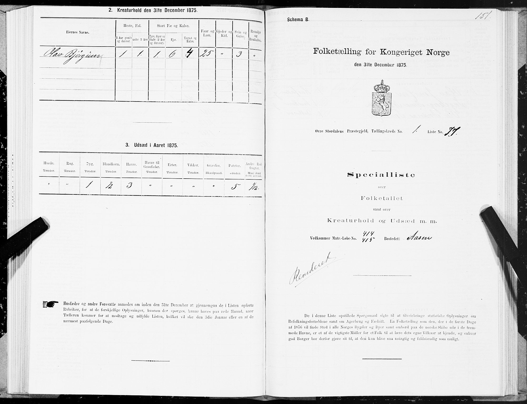 SAT, 1875 census for 1711P Øvre Stjørdal, 1875, p. 1151