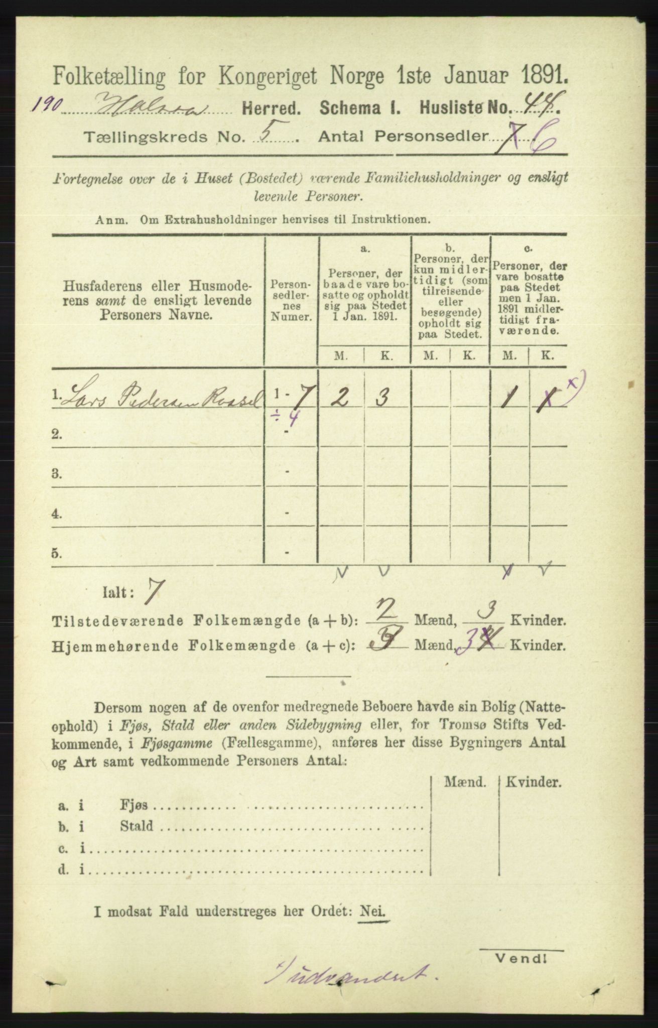 RA, 1891 census for 1019 Halse og Harkmark, 1891, p. 2016