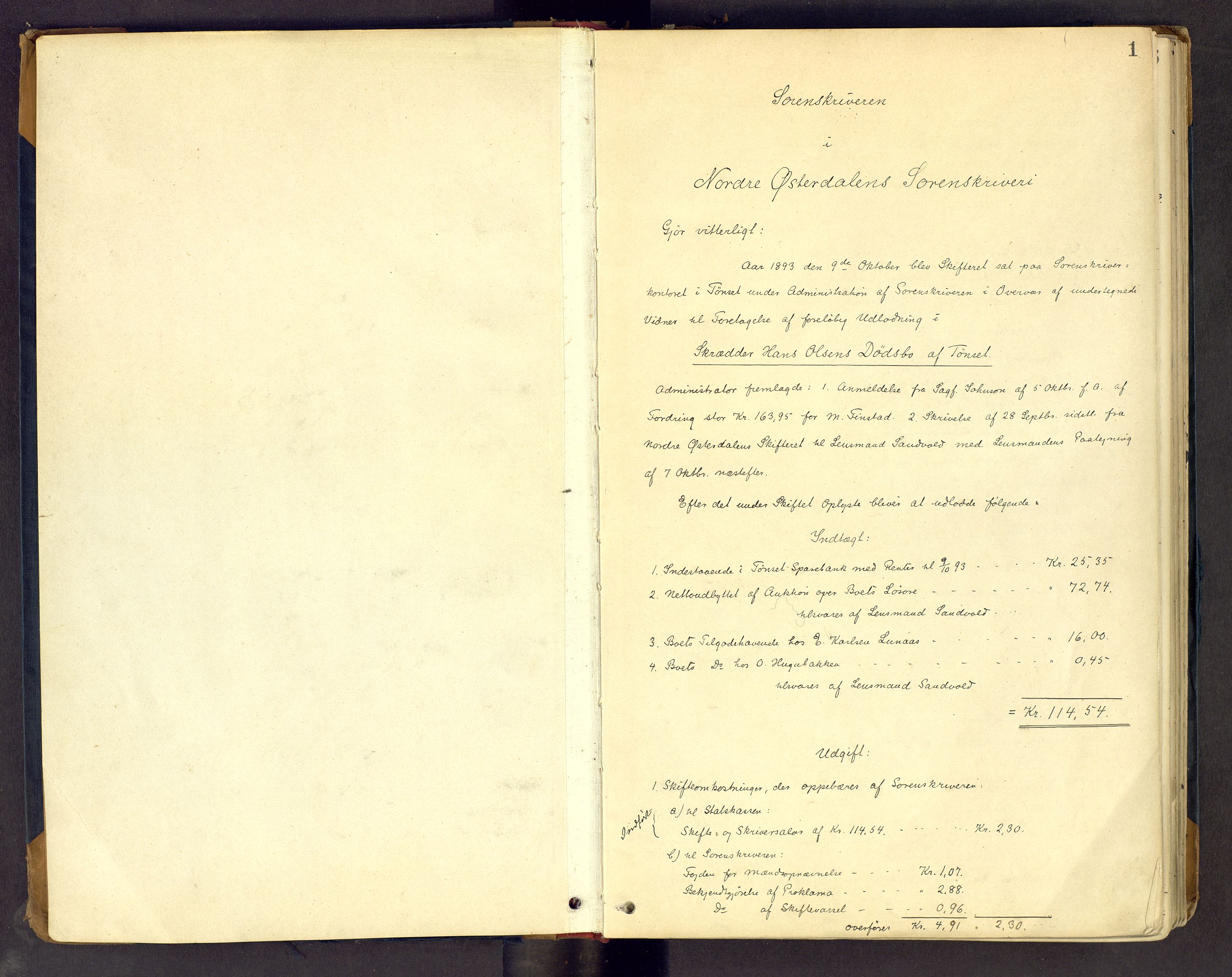 Nord-Østerdal tingrett, AV/SAH-TING-020/J/Jd/L0005: Skifteutlodningsprotokoll, 1893-1907, p. 1