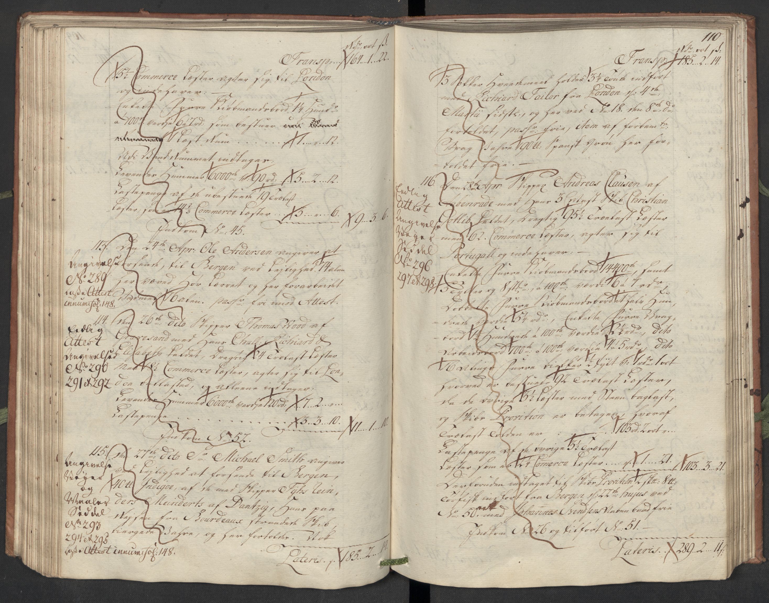 Generaltollkammeret, tollregnskaper, AV/RA-EA-5490/R22/L0018/0001: Tollregnskaper Stavanger / Hovedtollbok, 1756, p. 109b-110a