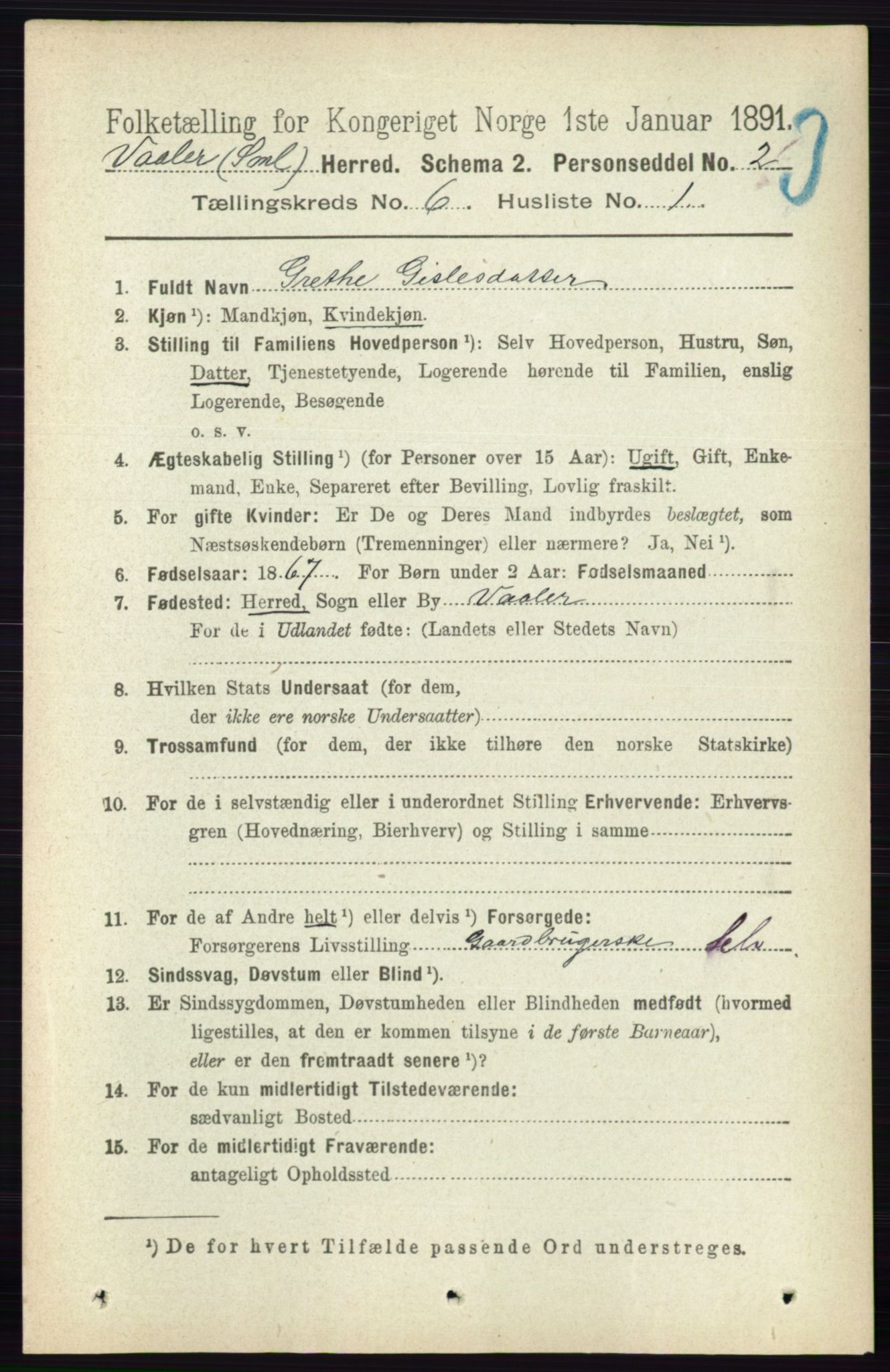 RA, 1891 census for 0137 Våler, 1891, p. 2336