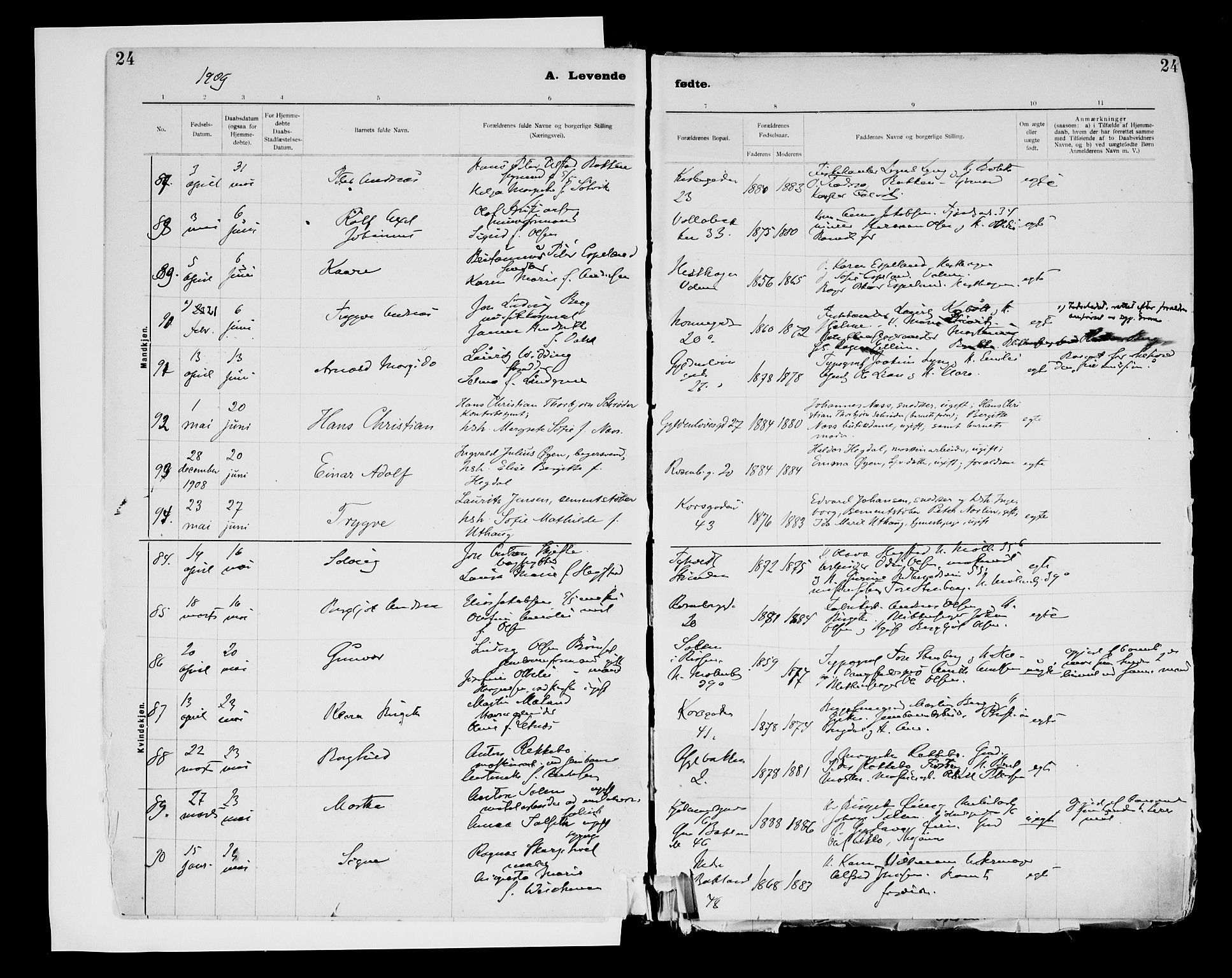 Ministerialprotokoller, klokkerbøker og fødselsregistre - Sør-Trøndelag, AV/SAT-A-1456/604/L0203: Parish register (official) no. 604A23, 1908-1916, p. 24