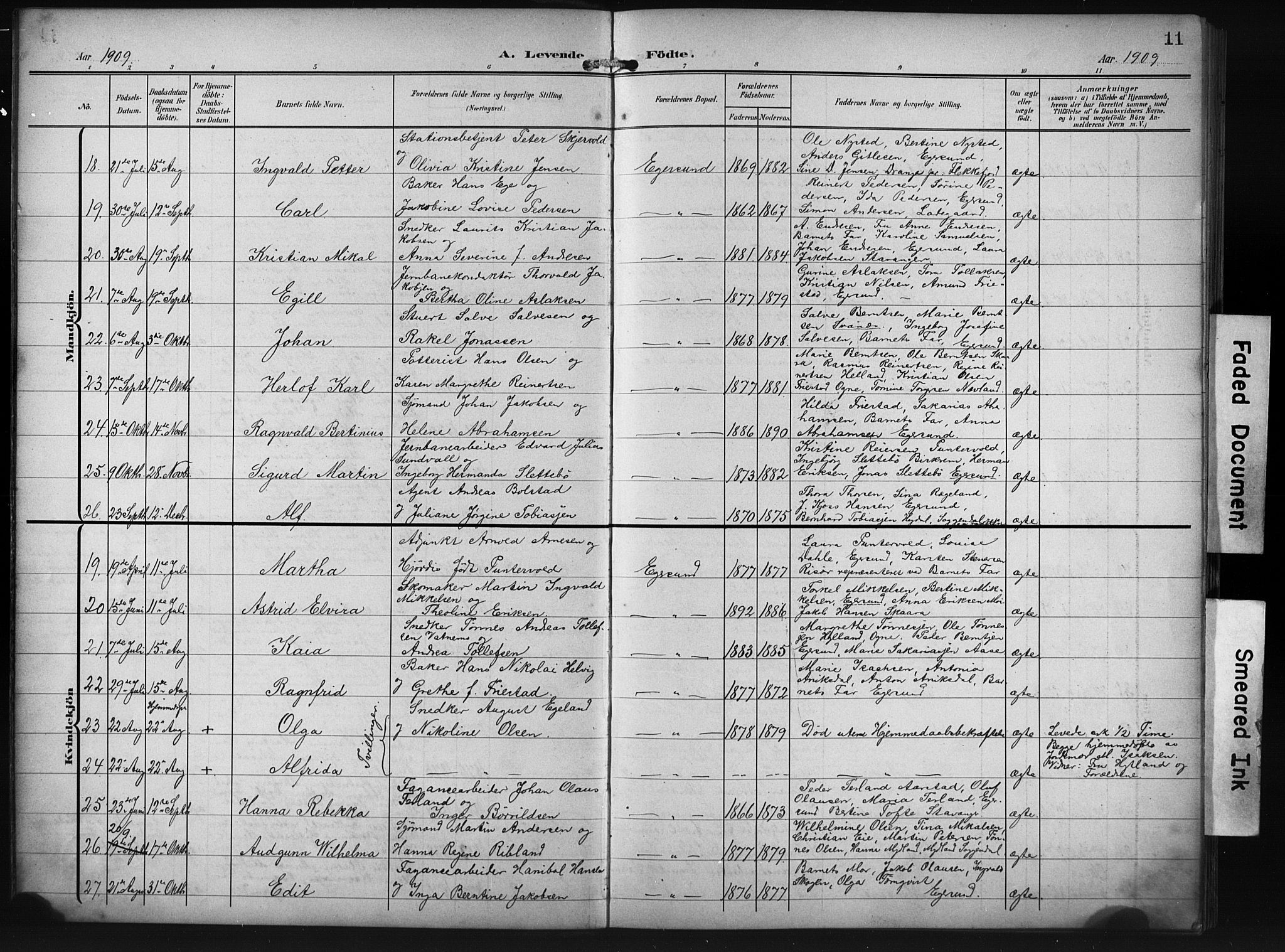 Eigersund sokneprestkontor, AV/SAST-A-101807/S09/L0012: Parish register (copy) no. B 12, 1908-1930, p. 11