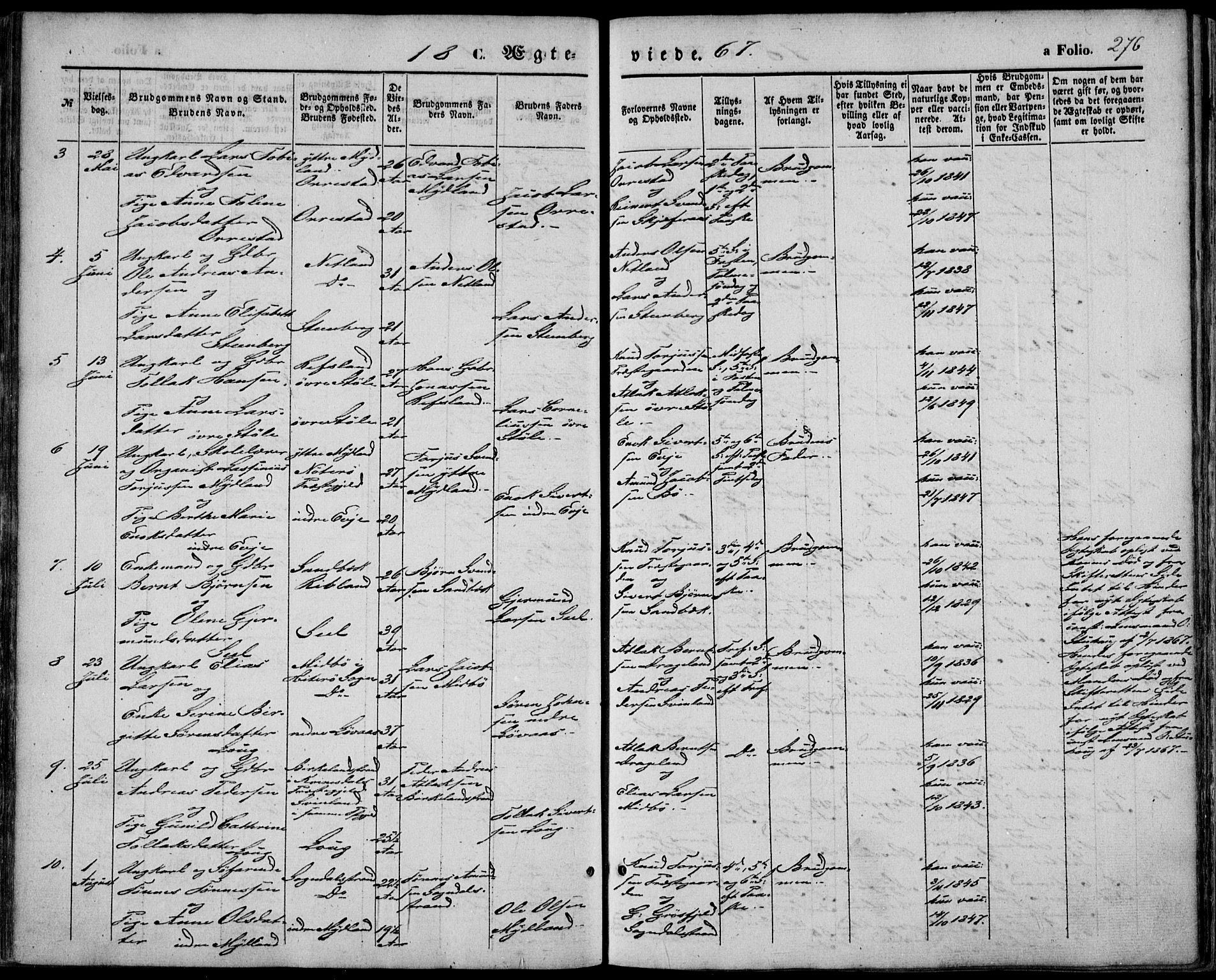 Sokndal sokneprestkontor, AV/SAST-A-101808: Parish register (official) no. A 9, 1857-1874, p. 276