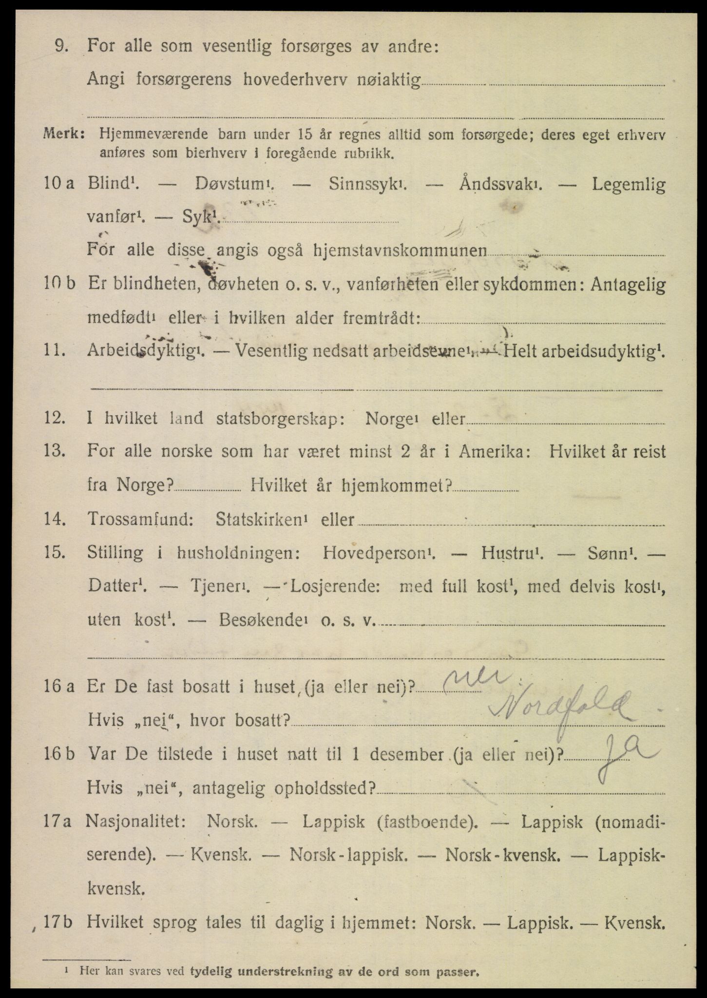 SAT, 1920 census for Nordfold, 1920, p. 1964