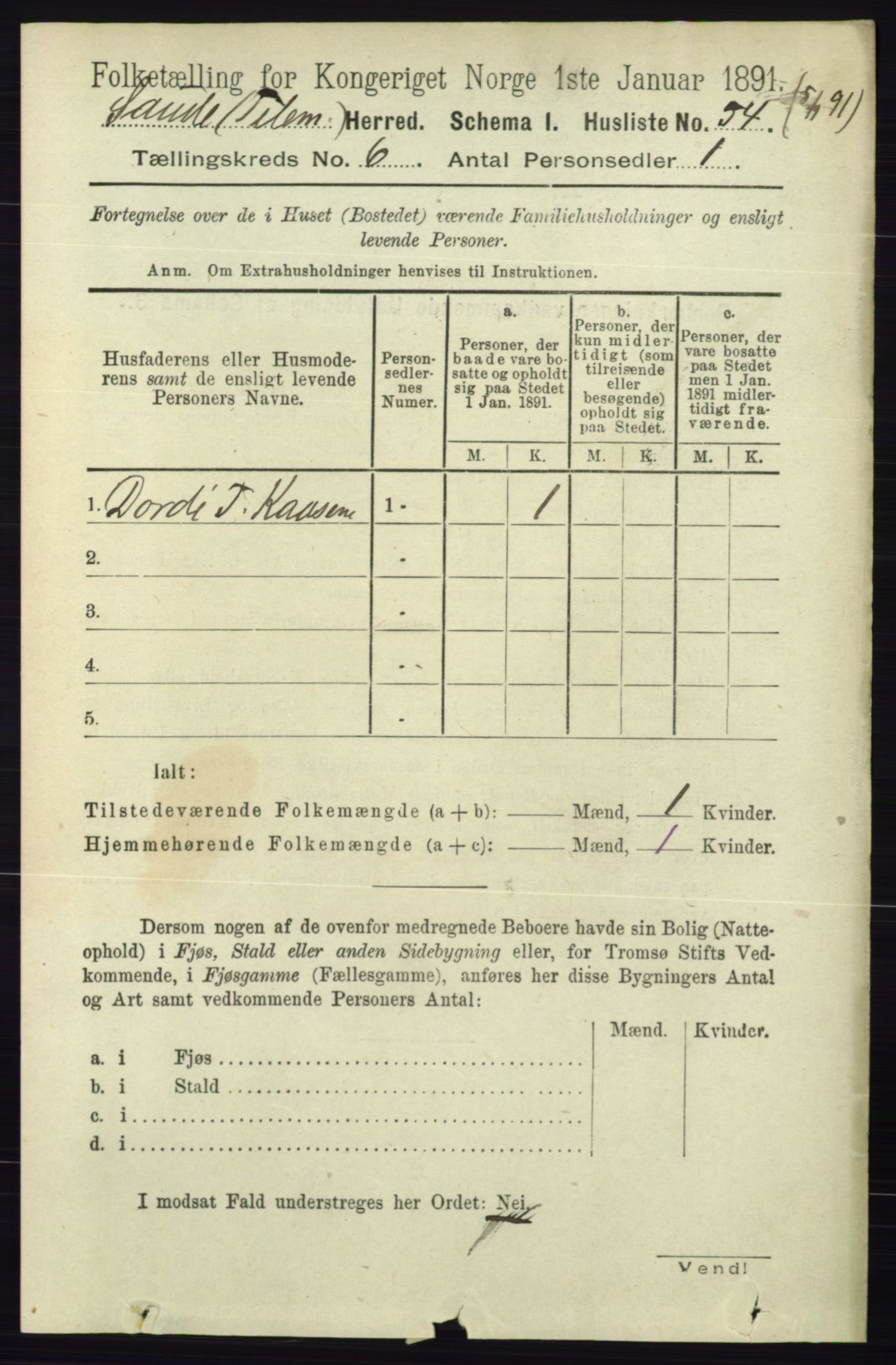 RA, 1891 census for 0822 Sauherad, 1891, p. 1727