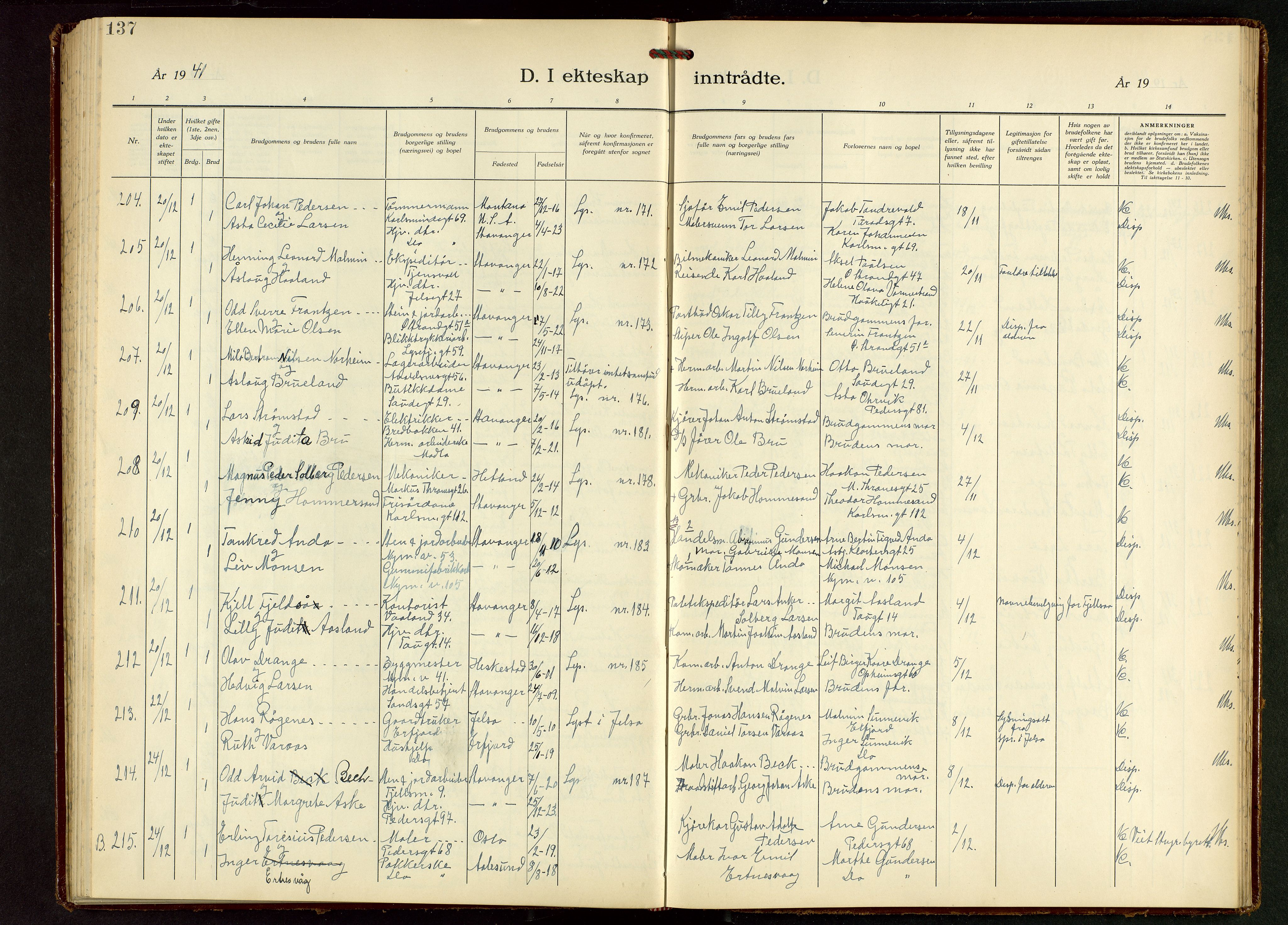 St. Johannes sokneprestkontor, AV/SAST-A-101814/001/30/30BB/L0010: Parish register (copy) no. B 10, 1933-1946, p. 137