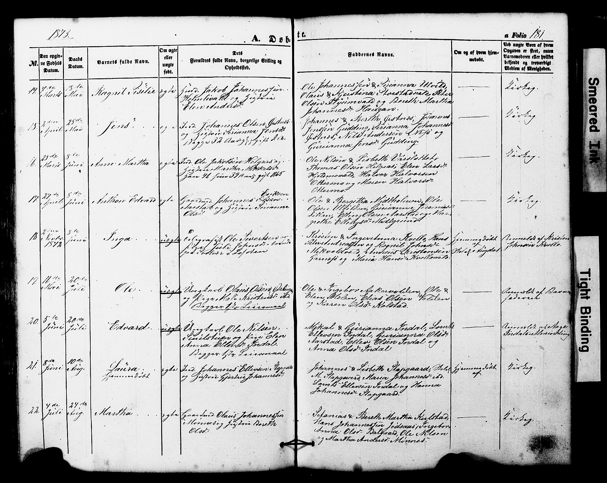 Ministerialprotokoller, klokkerbøker og fødselsregistre - Nord-Trøndelag, SAT/A-1458/724/L0268: Parish register (copy) no. 724C04, 1846-1878, p. 181